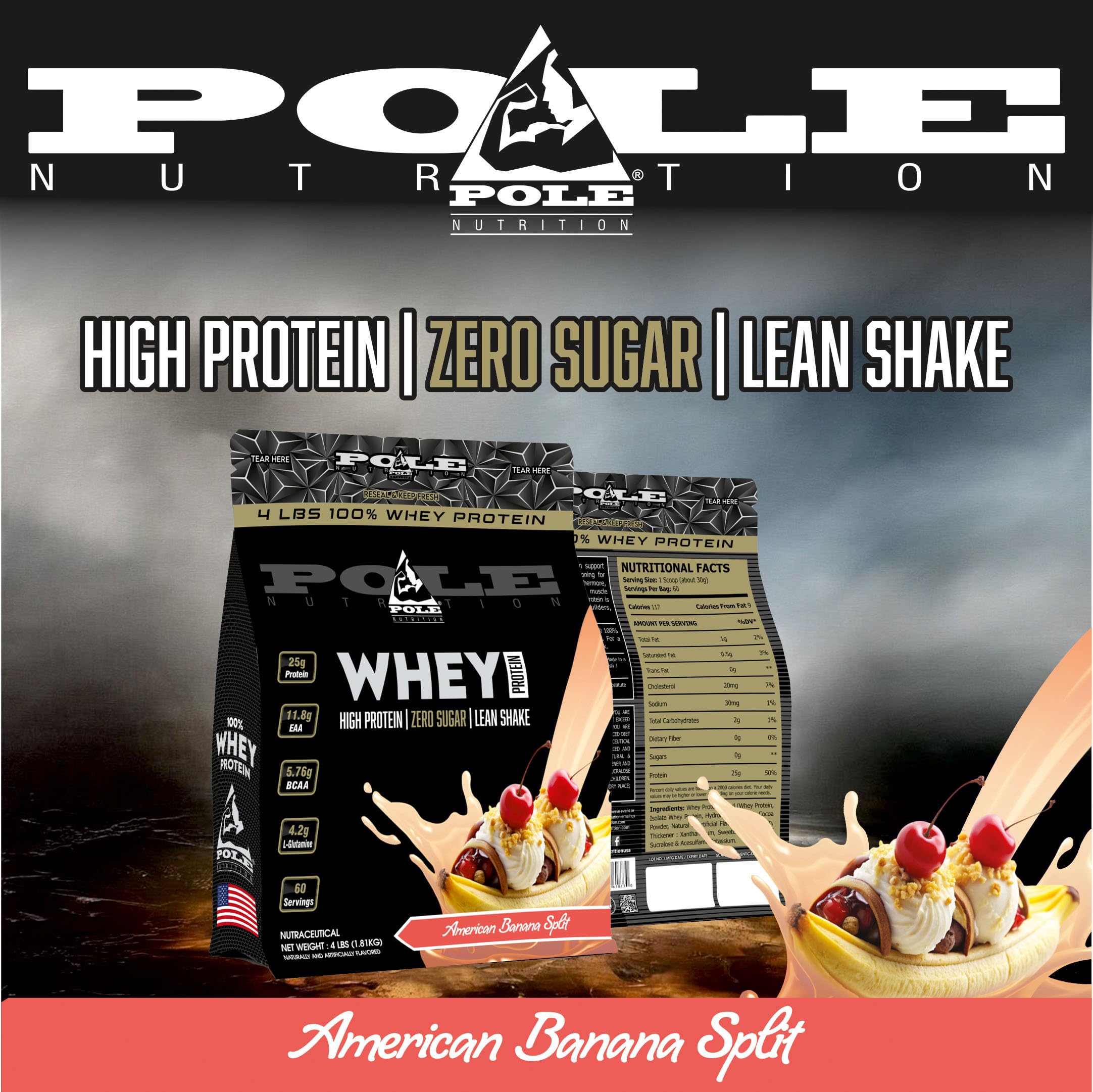 Pole Nutrition Whey Protein | 4 Lbs (1.81 kg) | High Protein, Zero Sugar Lean Muscle Shake | Fast Recovery & Muscle Growth (4 lbs, AMERICAN BANANA SPLIT) — Amazon image 5