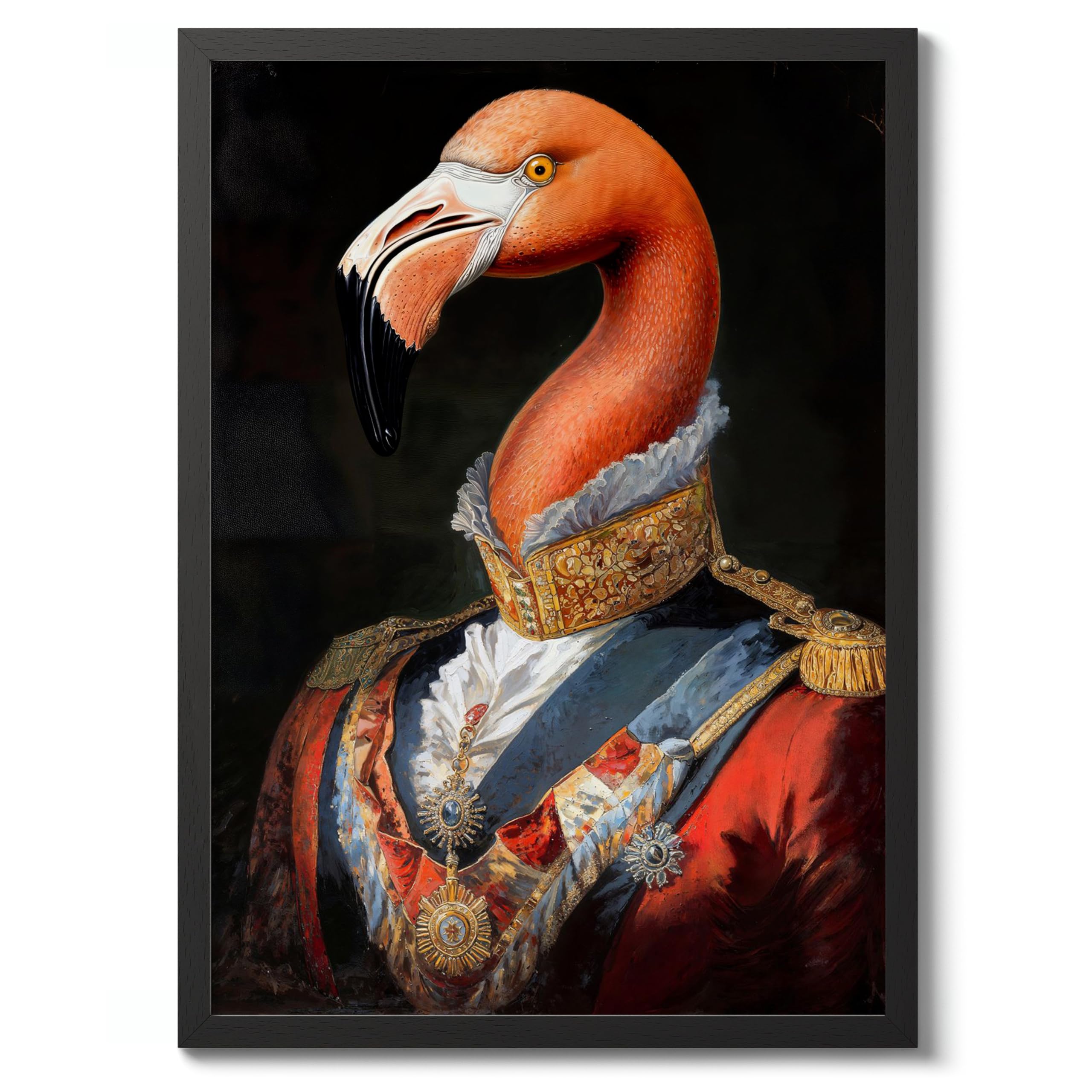 Flamingo General Tudor Animals Poster, Funny Pets Wall Art Prints, Historical Animal Portraits, Living Room Home Decor, 50x70cm (Black Frame) - 53x73cm — image 1