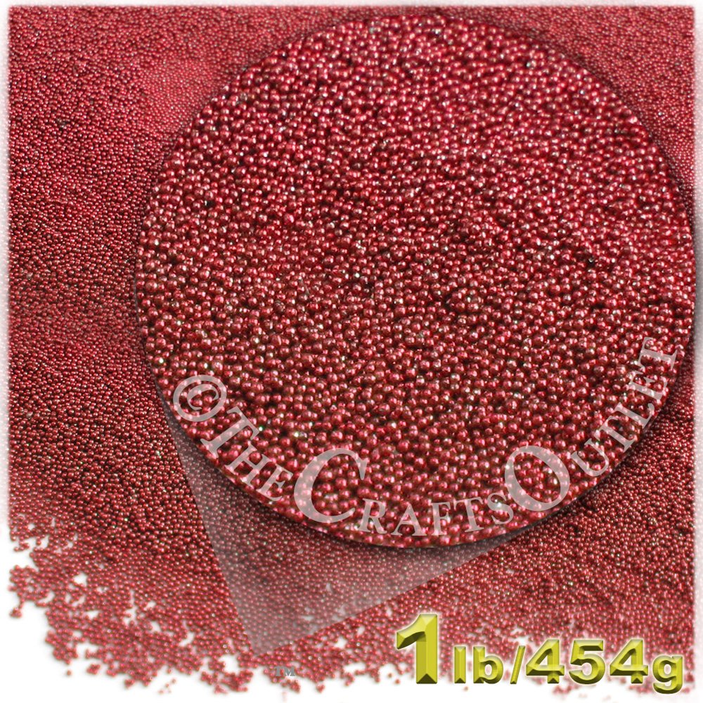 The Crafts Outlet 1-LB/454-g Metallic Finish, Glass, Microbeads 0.6mm, Ideal for Caviar Nails, Metallic Red