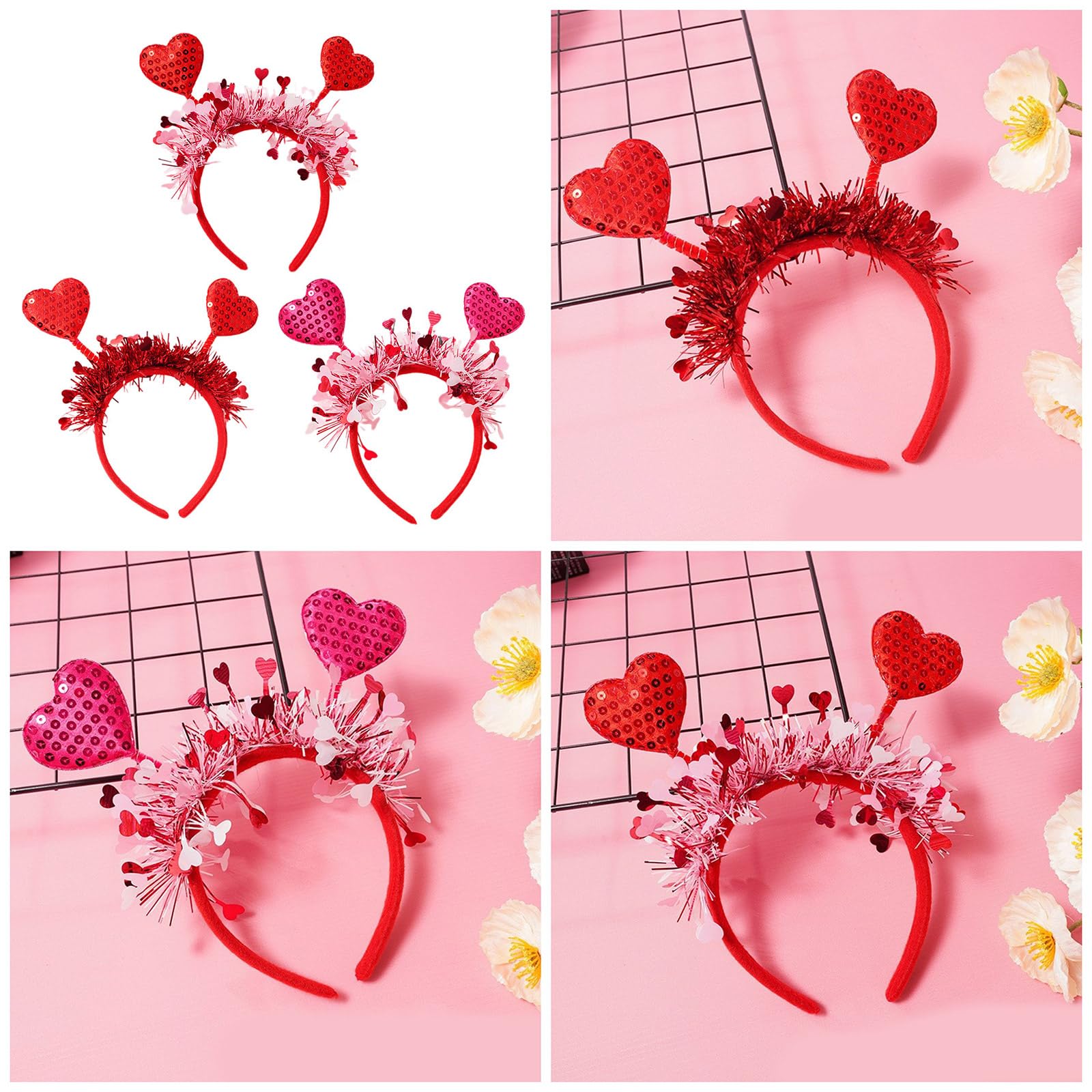 Fascia per capelli con paillettes a forma di cuore, fatta a mano, per San Valentino, accessorio per capelli, per feste, festival, feste, decorazione