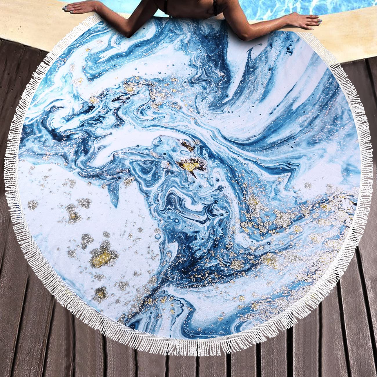 Benefeet Sox Beach Towel Large Round Beach Towels Tassels Microfiber Quick Dry Beach Blanket Throw Bohemian Roundie Swim Pool Circle Towel, 59 Inches