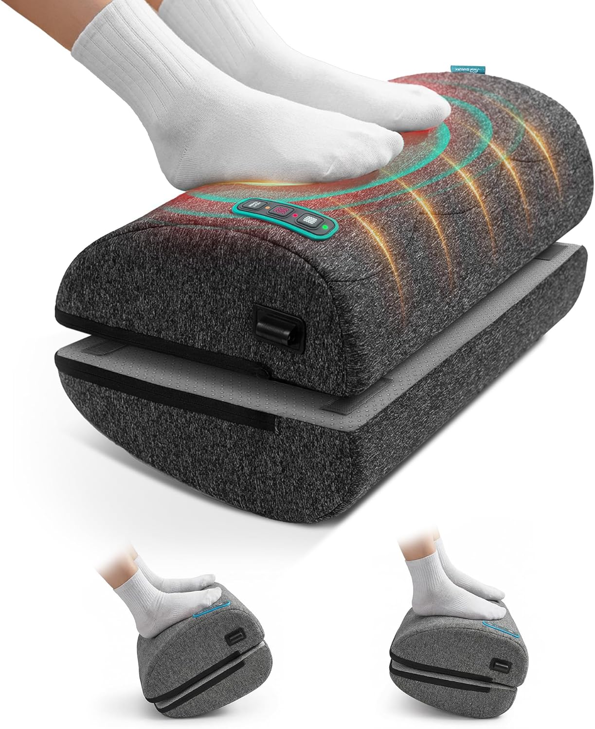 Vibration Foot Rest with Heat & Swing Function, Adjustable Ergonomic Footrest for Under Desk, 3 Graphene Heat Levels, 3 Massage Modes, Timer, Office & Home Relaxation Foot Stool