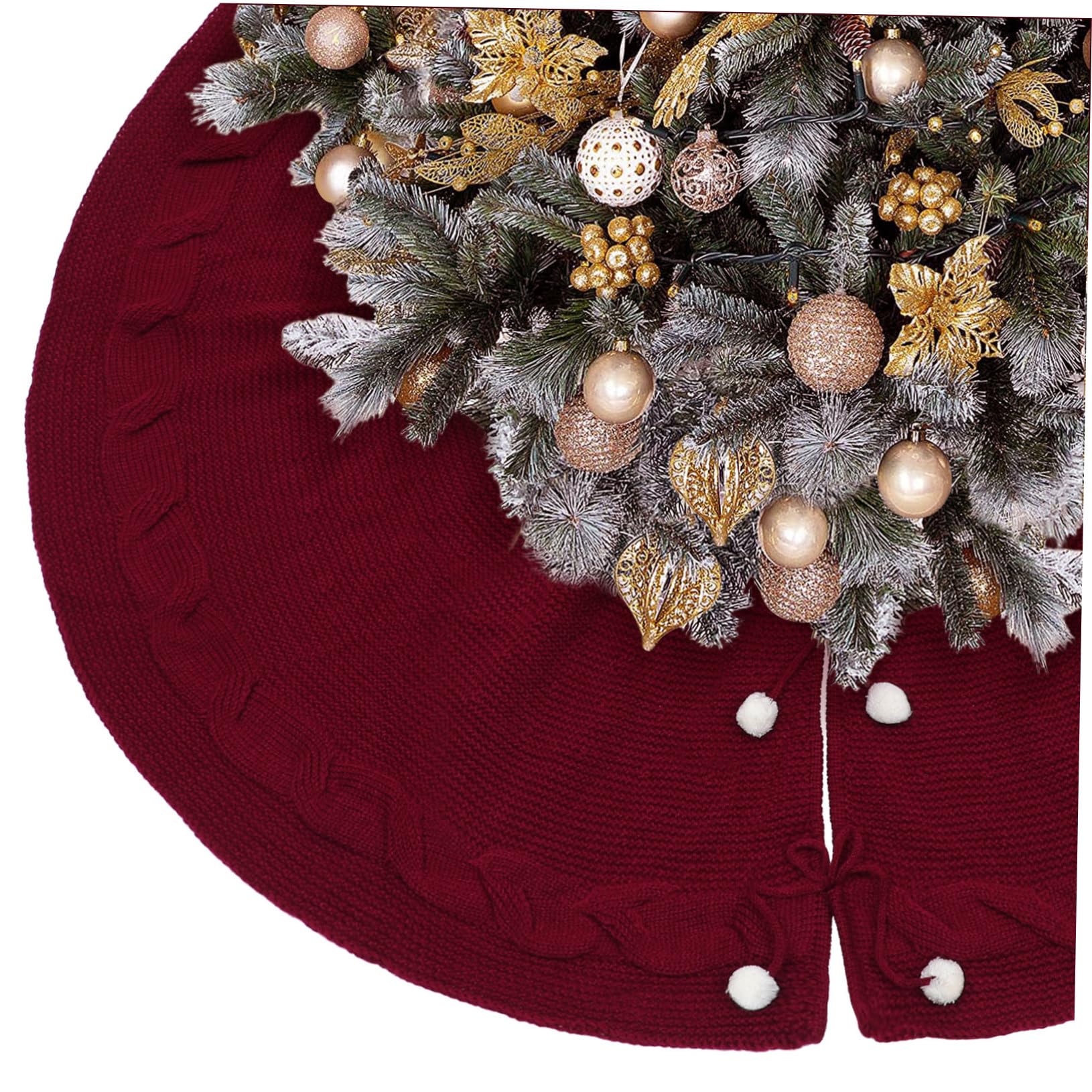 Weihnachtsbaumrock Vliesstoff Stricklook Rot 120cm Durchmesser Weihnachtsbaumschürze Für Festliche Wohn Und Geschäftsräume