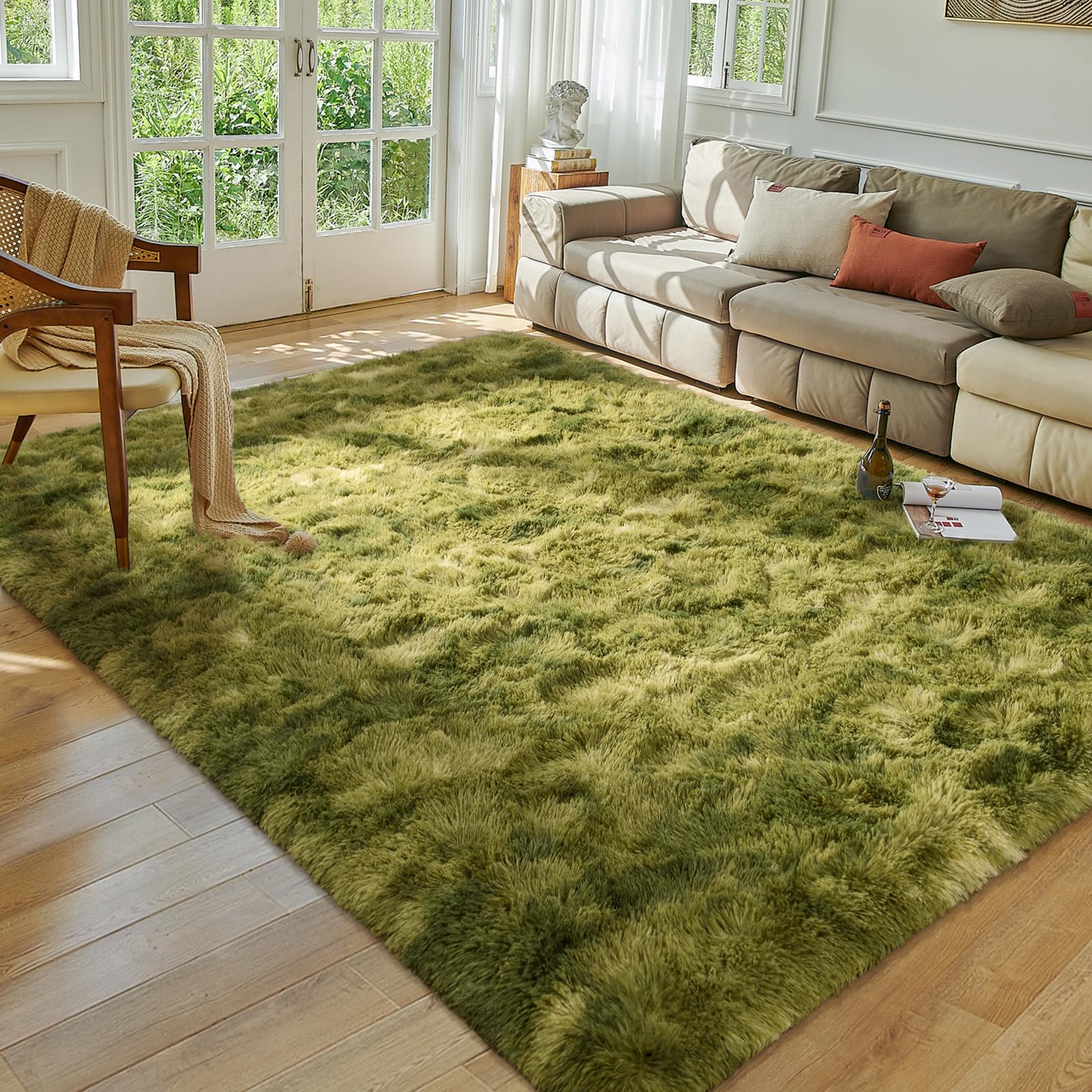Softlife Area Rug for Bedroom, Fluffy Shag Plush Shaggy 4x6 Green Rugs for Living Room Girls Kids, Throw Soft Fuzzy Tie Dyed Small Carpet for Dorm Bedside Ultra Cozy Non-Slip Indoor Decor