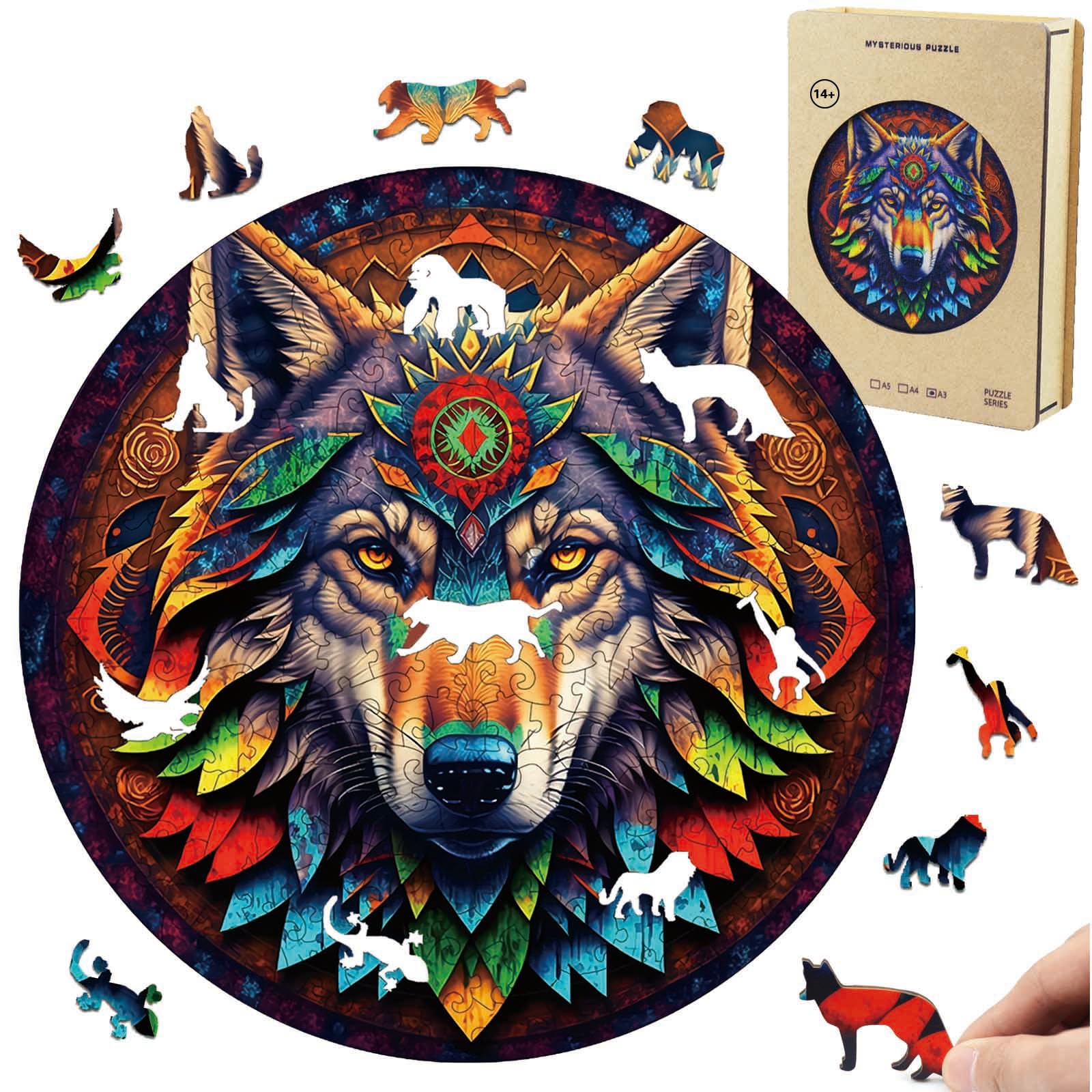 Puzzle Legno per Adulti, Puzzle in Legno del Lupo, 35 x 35 cm, 220 Pezzi, Puzzle di Forma Irregolare, Wooden Puzzle, Puzzle di Animali con Scatola Regalo in Legno
