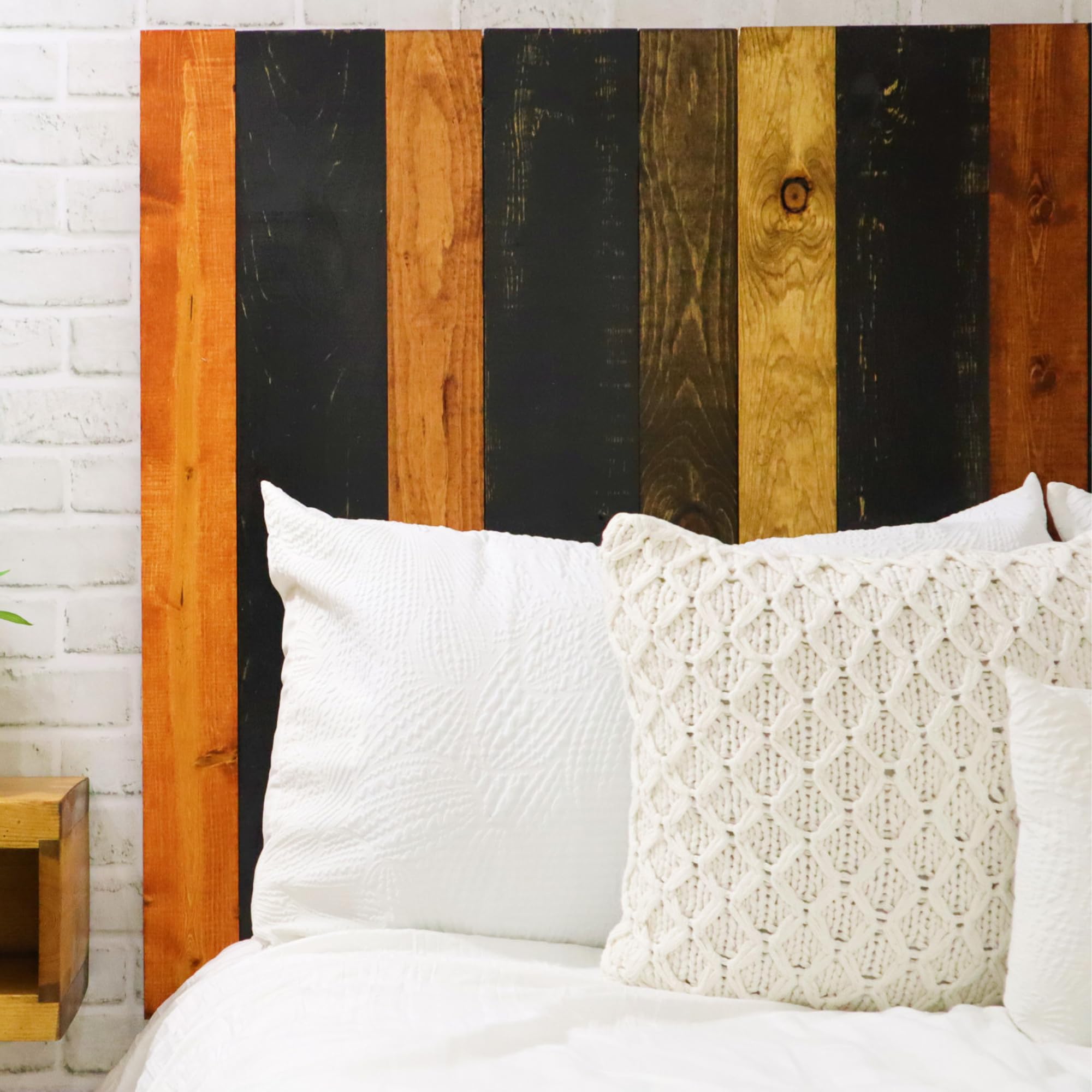Barn Walls Cabin Mix Signature Design, Multicolored Solid Wood Headboard, Floating Panels, Wall Mount, Adjustable Height, Easy Assembly, Queen Size
