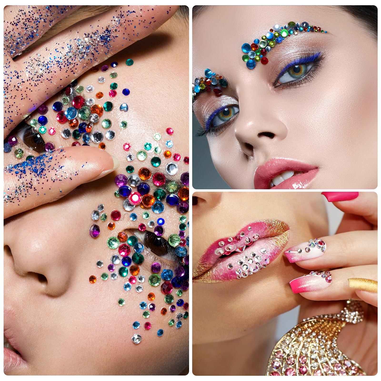 1440pcs Strass Cristallo 6 Dimensioni per Nail Art, Unghie AB e Trasparente, Glitter Brillantini Decorazioni con Pinzette