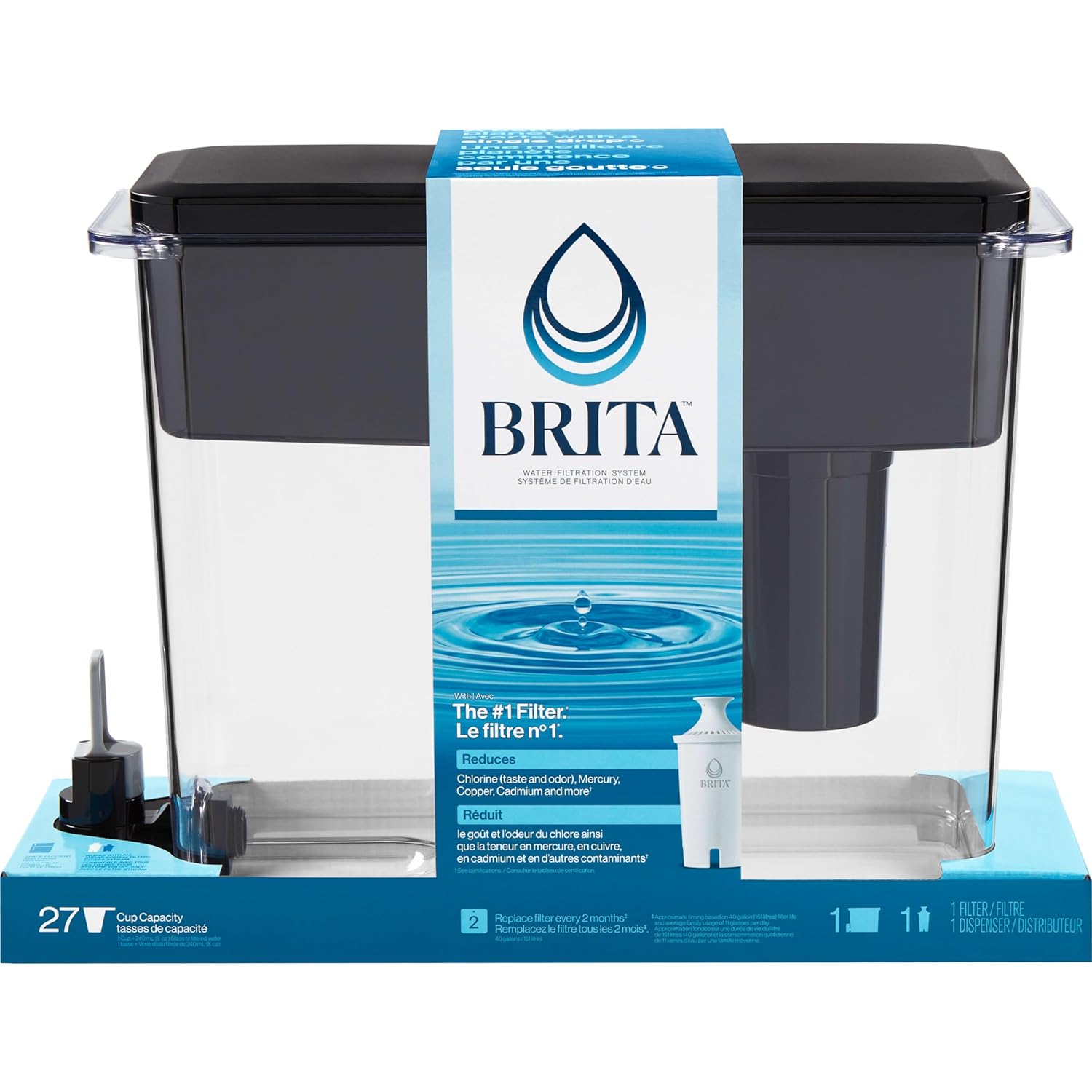Brita Extra Large 27 Cup Filtered Water Dispenser with 1 Standard Filter, BPA Free – UltraMax, Black - Image 9