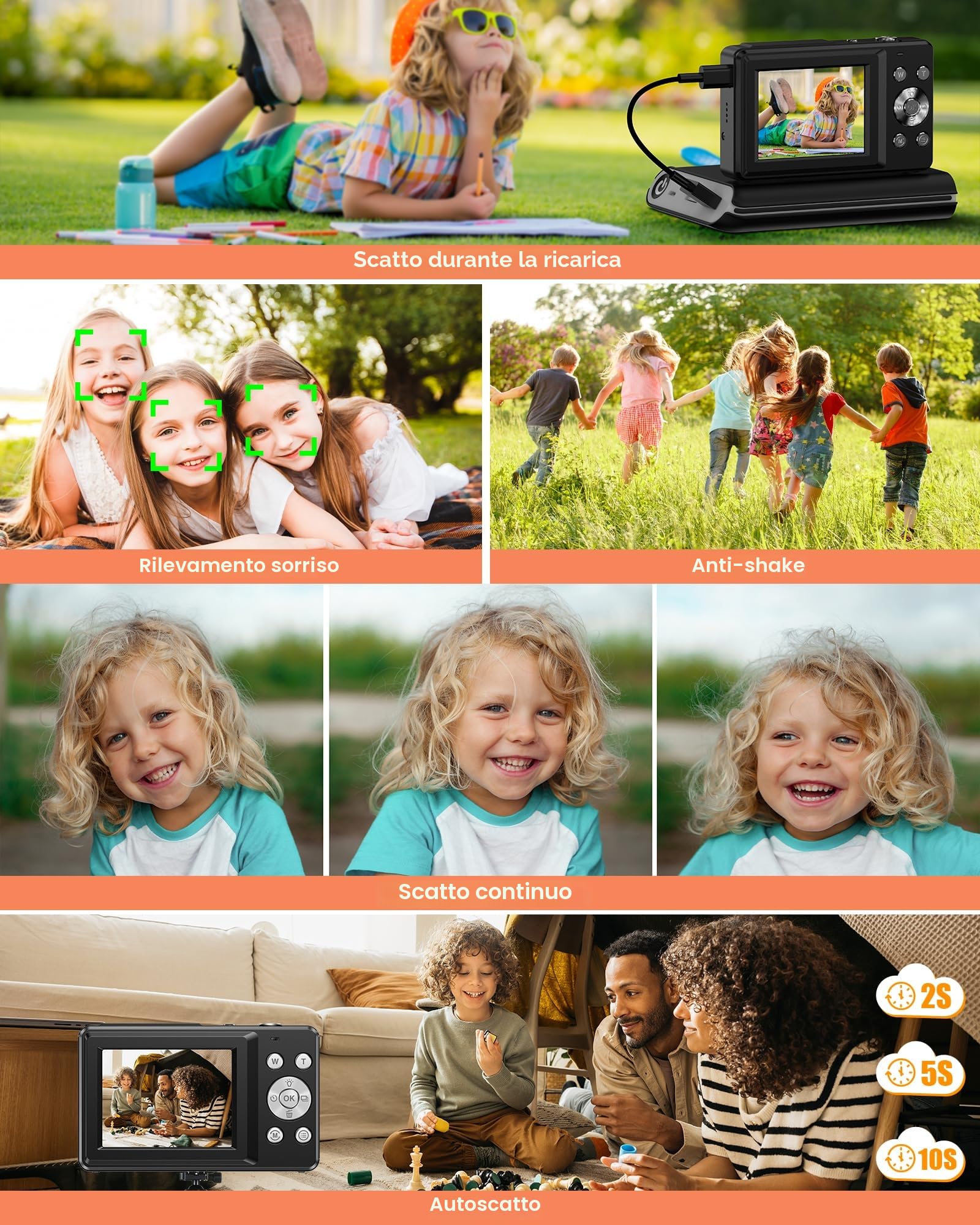 Macchina Fotocamera Digitale 1080P Fotocamera 44MP Fotocamera Digitale Compatta con Zoom Digitale 16X, Schermo LCD da 2,4", Scheda di Memoria da 32G, 1 Batteria per Bambini, Adolescenti, Principianti