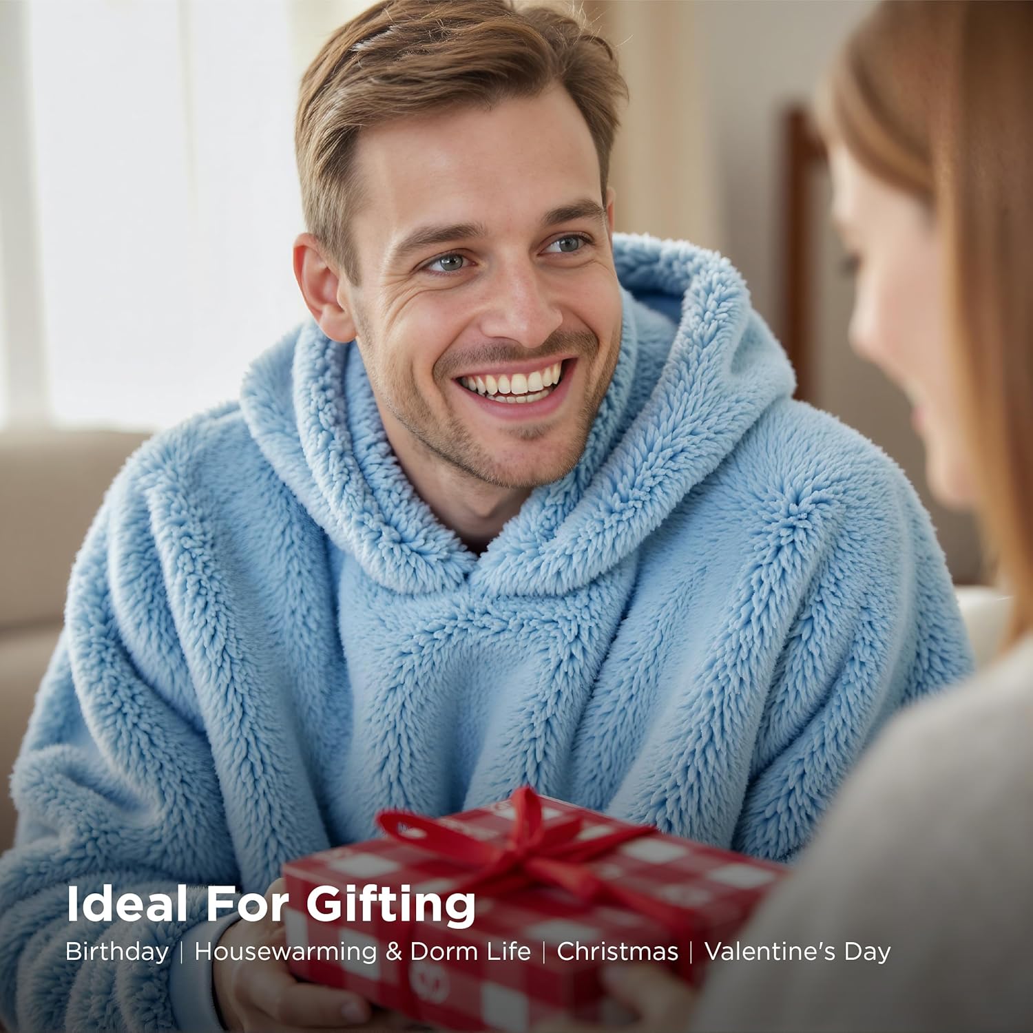 Bedsure Wearable Blanket Hoodie Mothers Day Gifts for Women, Warm Cozy Hoodie Blanket Sweatshirt for Adult Women Men, Sky Blue, Oversized - Image 3