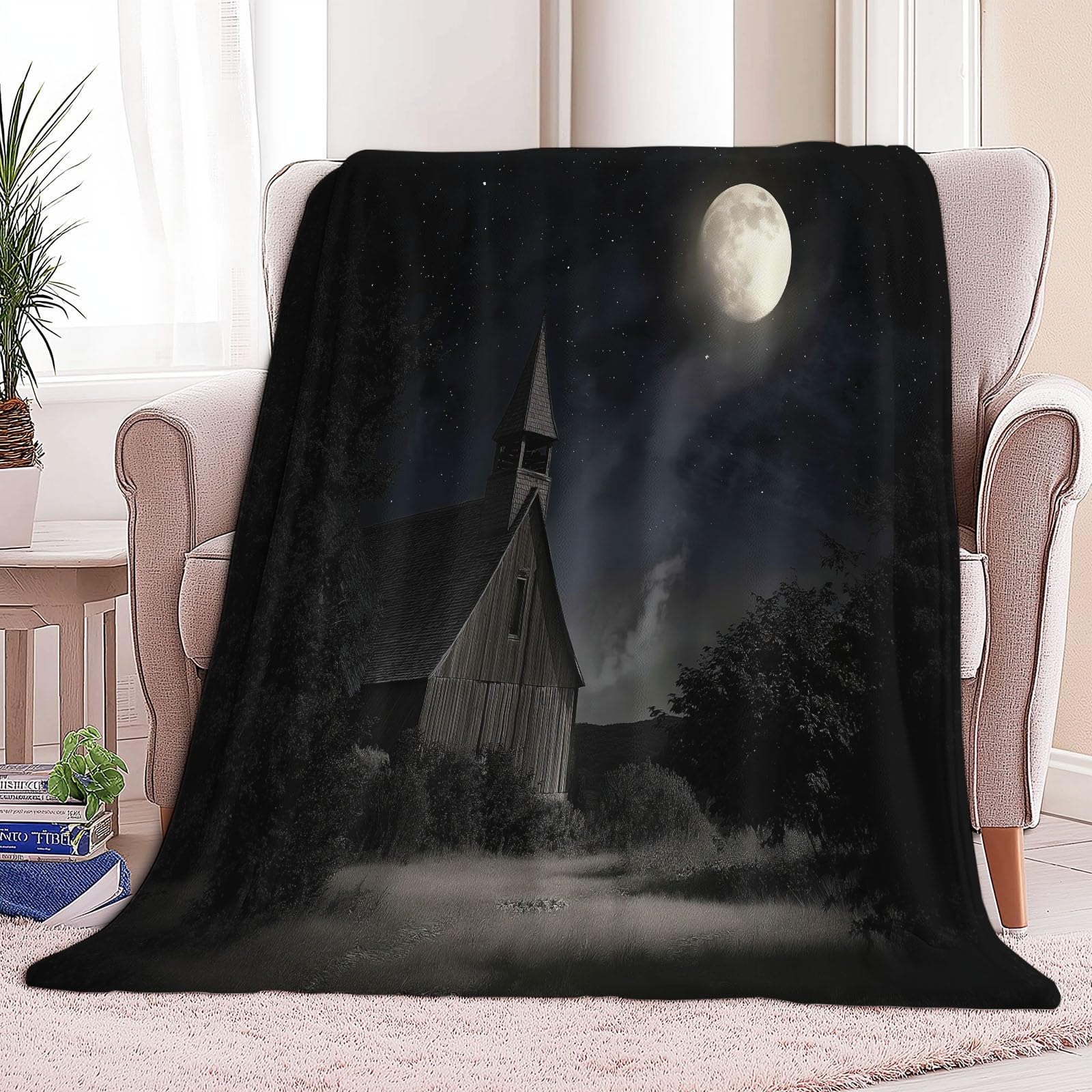 Koc polarowy Retro Nocturne Sky Flanelowy Koc polarowy, narzuta na sofę Wygodny koc Dwuosobowy Koc na łóżko Zimowy, 220 x 240 cm Czarny