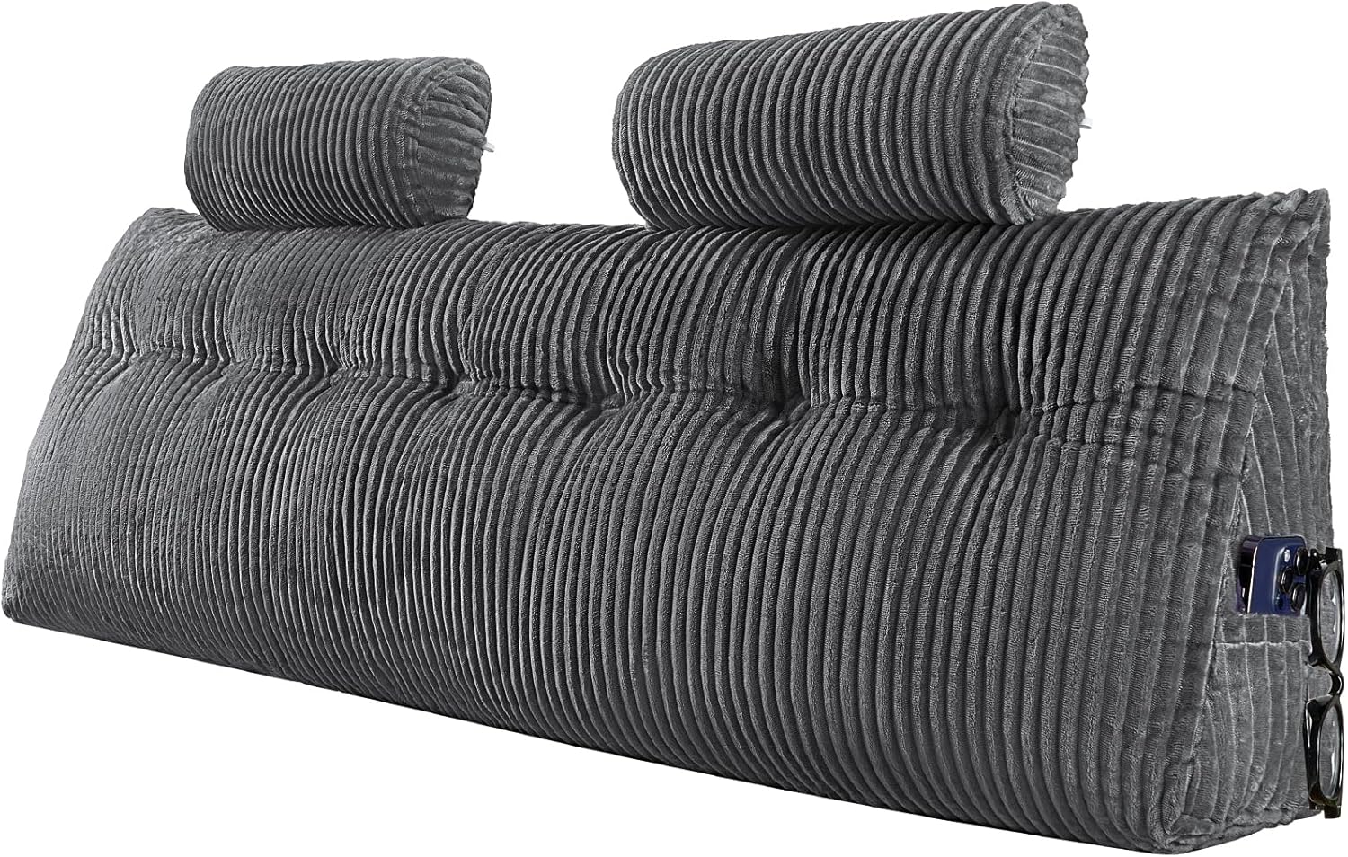 VEVOR Headboard Pillow, King Size Wedge Headboard Pillow with 2 Side Pockets and 2 Headrests, Bed Wedge Pillow with Washable Flannel Cloth, for Reading, Gaming, Resting, Working in Bed, Grey Headboard Pillow King