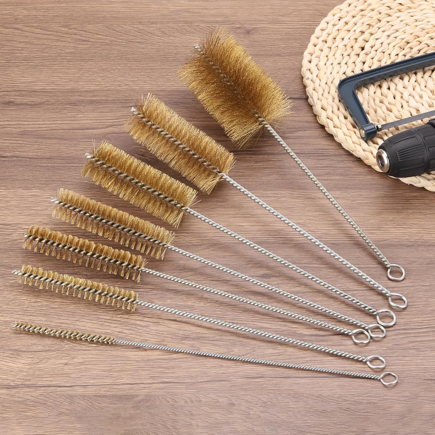PATIKIL 12" Wire Tube Brush, 6Pcs 1.2" Diameter Brass Wire Tube Brush Pipe Cleaning Supplies for Auto Parts, Bottles, Tubes, Brass Tone