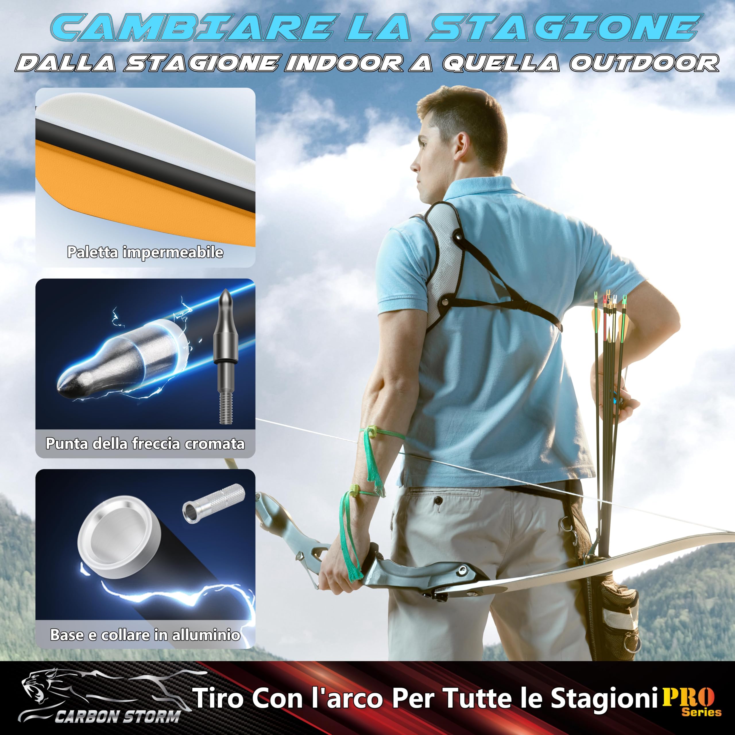 Frecce In Carbonio Colorful Eagle Per Caccia, 28-31 Pollici, Con Punte E Impennaggi - 6