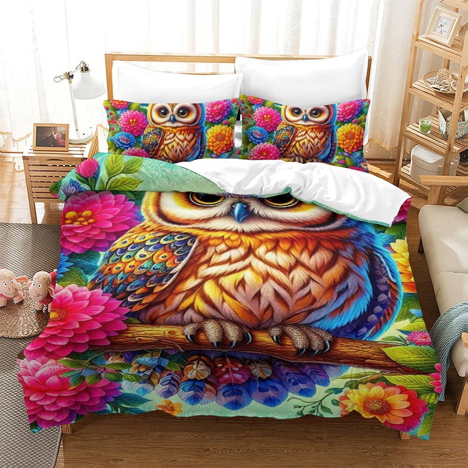 Housse de couette 140x200 anti-plis en microfibre brossée animaux 3D zippée