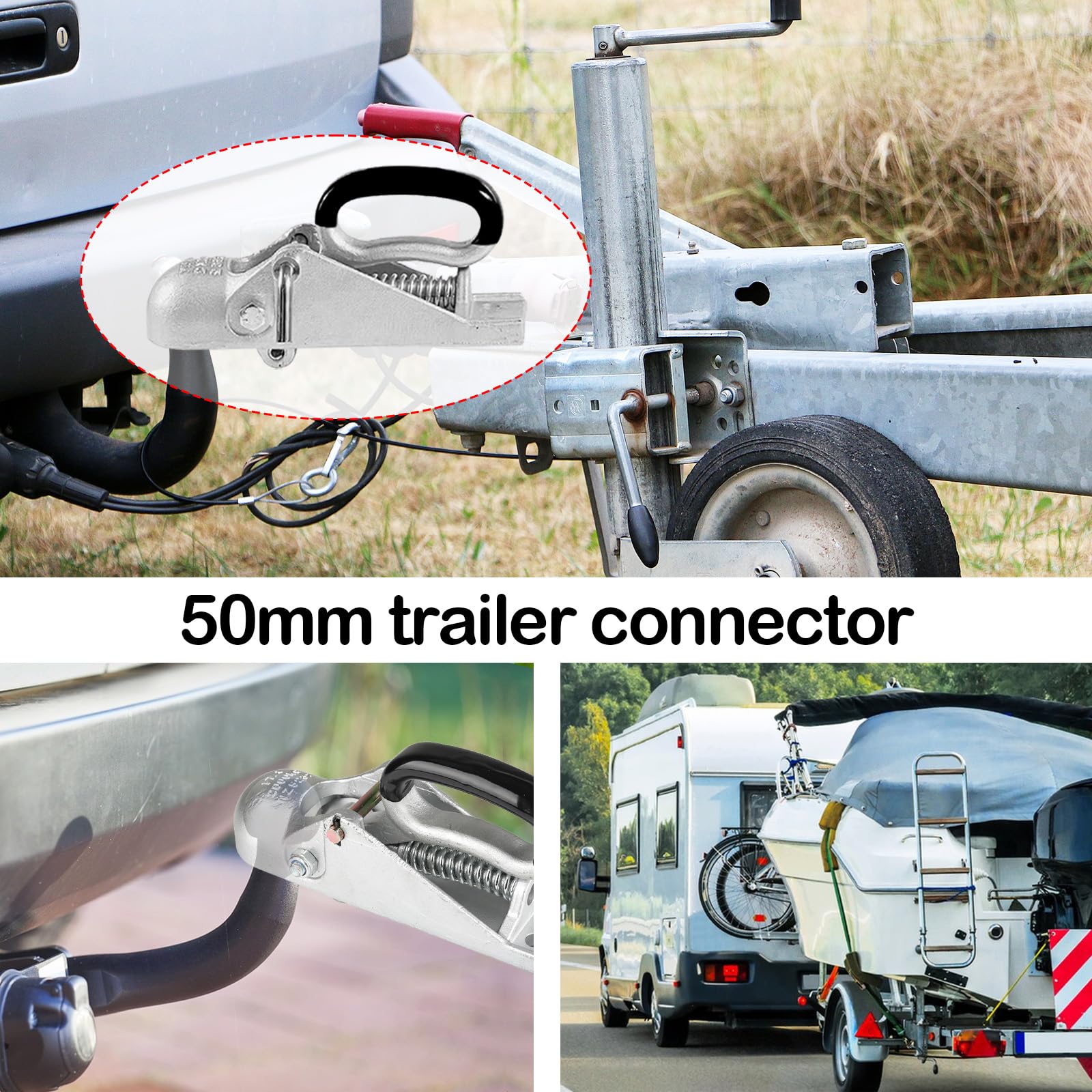Zugmaul für Anhänger 50 mm, Zugkugelkupplung bis 2000 kg aus Gussstahl Einsteck Kupplung mit Vierkantaufnahme Höhe 70 mm Robustes Zugmaul für PKW, Anhänger & Caravan