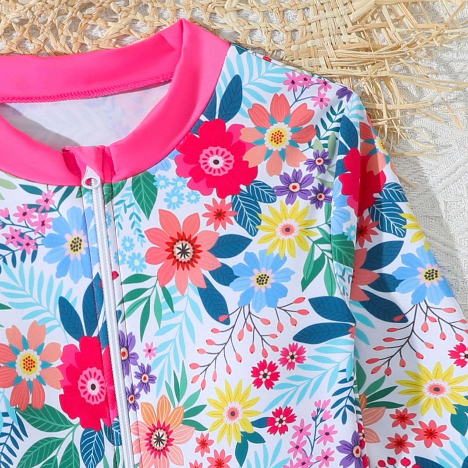 Generisch Bañador tankini de manga larga, informal, con estampado floral, para niñas
