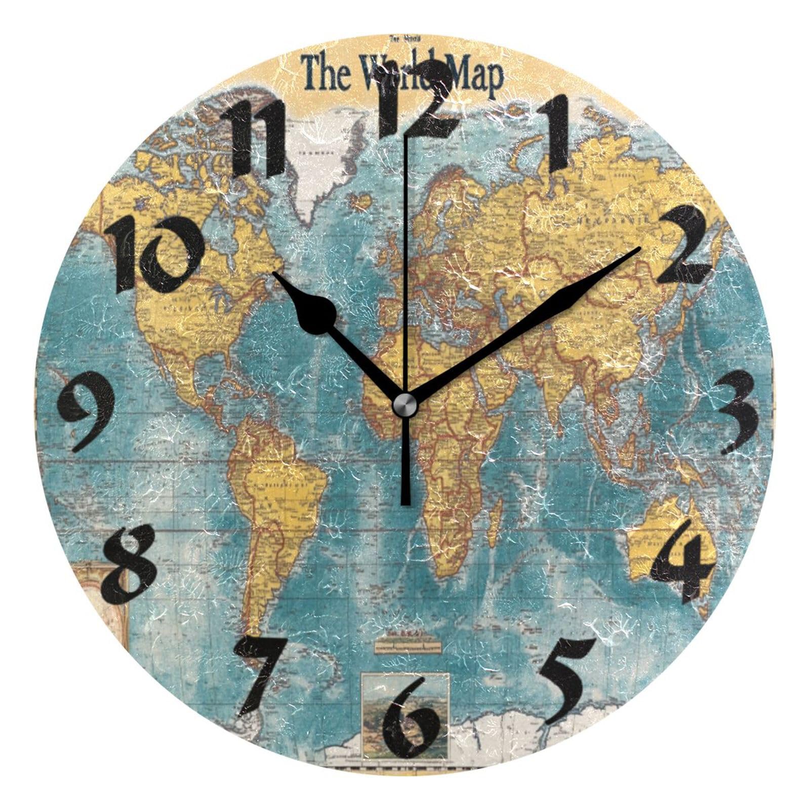 Horloge Murale Plastique Ronde Mappemonde pour Habiller un Mur Vide de Chambre