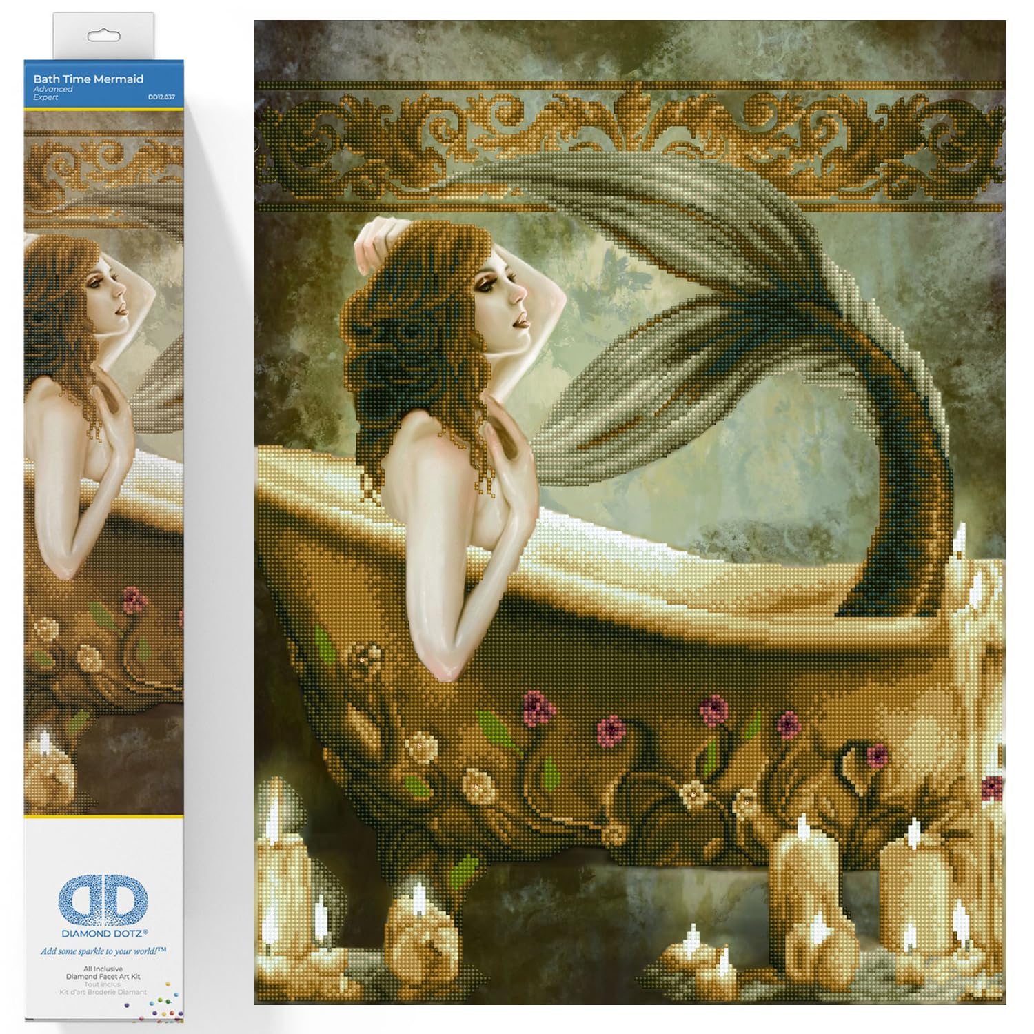 DD12-037 Diamond Dotz syrenka w wannie, rozmiar ok. 52 x 68 cm, malowanie diamentami, błyszczący obraz do samodzielnego wykonania, dla dzieci i dorosłych
