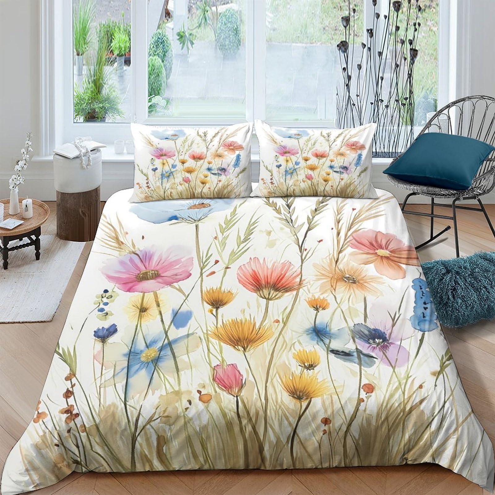 Ctjqhvkz Style-5 3D Printed Wildflower Fitted Sheet Microfiber Soft Floral Meadow Bed Sheet For Bedroom Guest Room Mattress Decor Single（135X200cm）