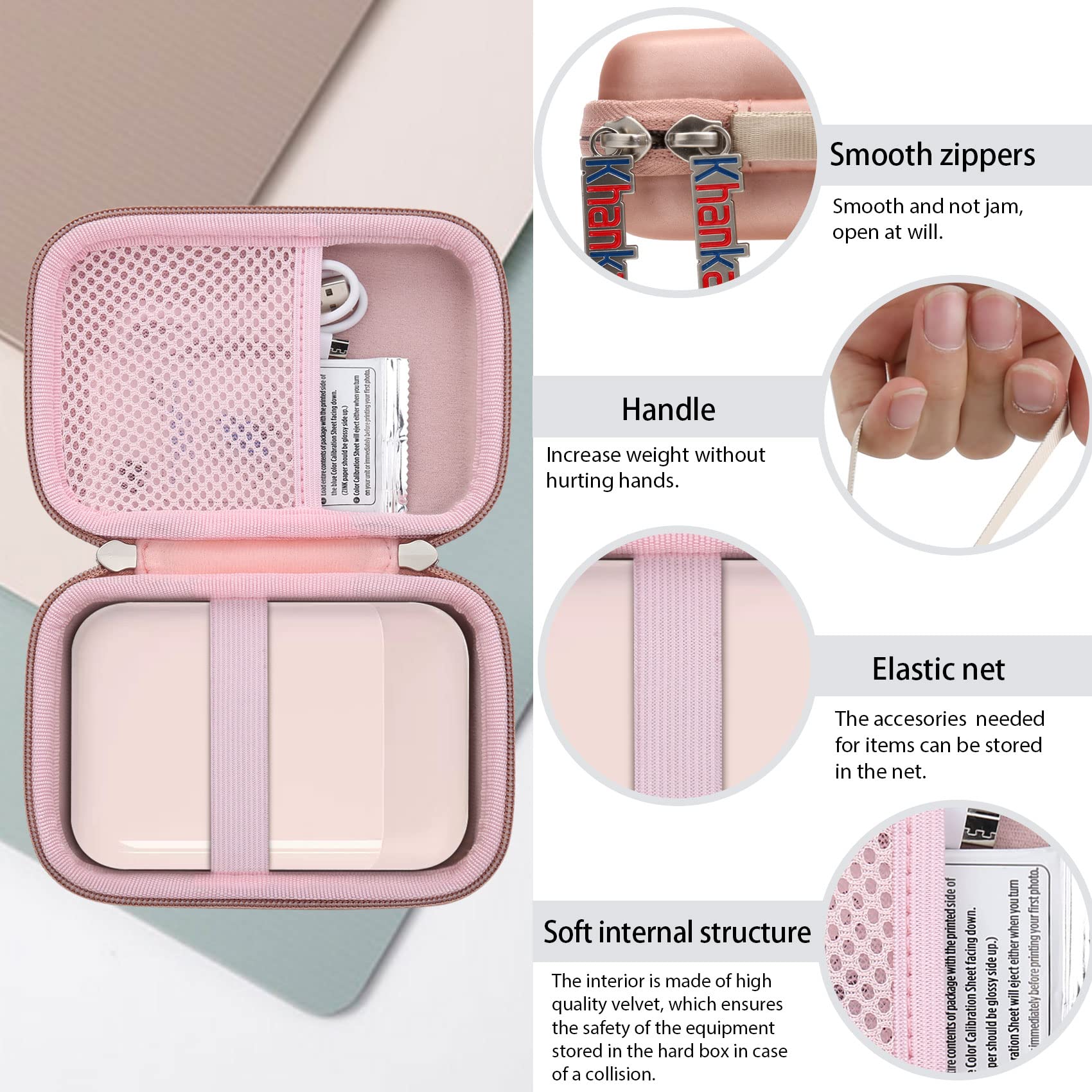 Khanka Hart Tasche Kompatibel mit Liene 2x3 Fotodrucker Smartphone Mini Drucker.(Rose – Bild 3