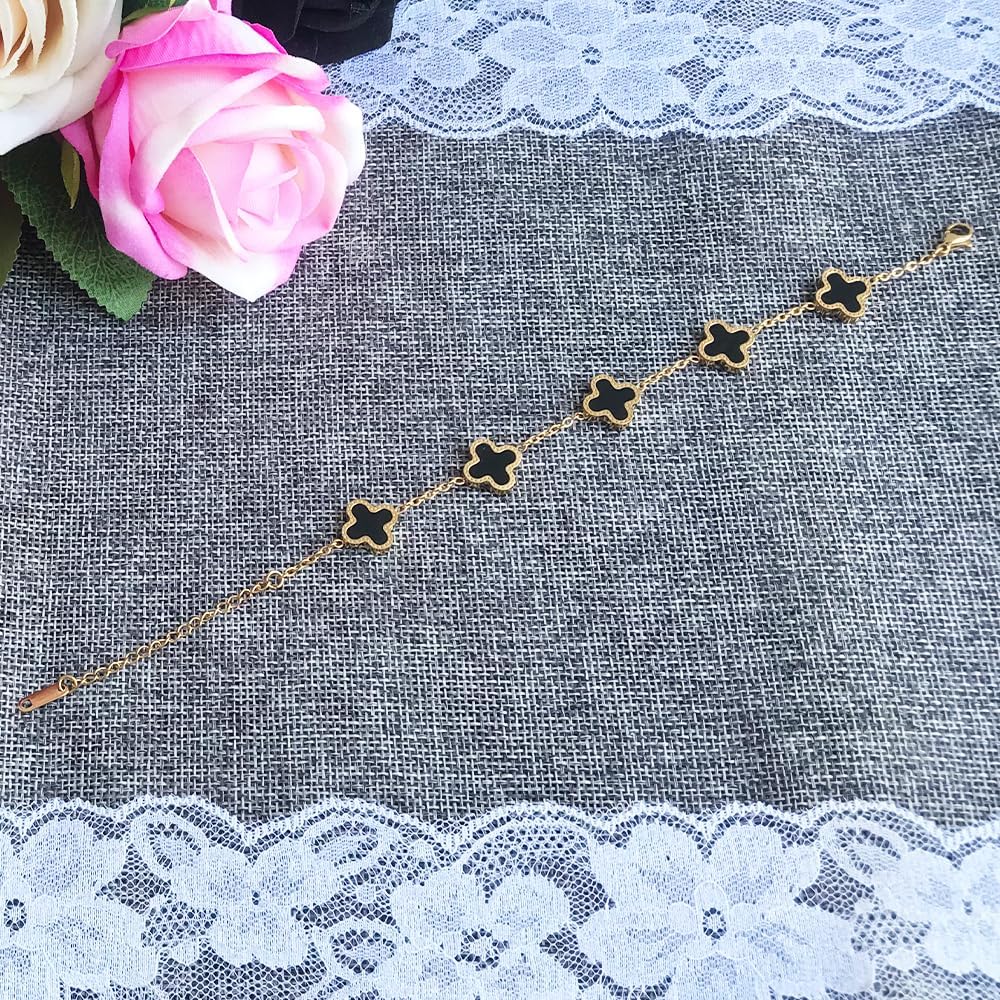 18K Gold Plated Bracelet, Clover Bracelet Set for Women Four Leaf Link Lucky Bracelets Trendy Jewelry Gifts for Women - Image 9