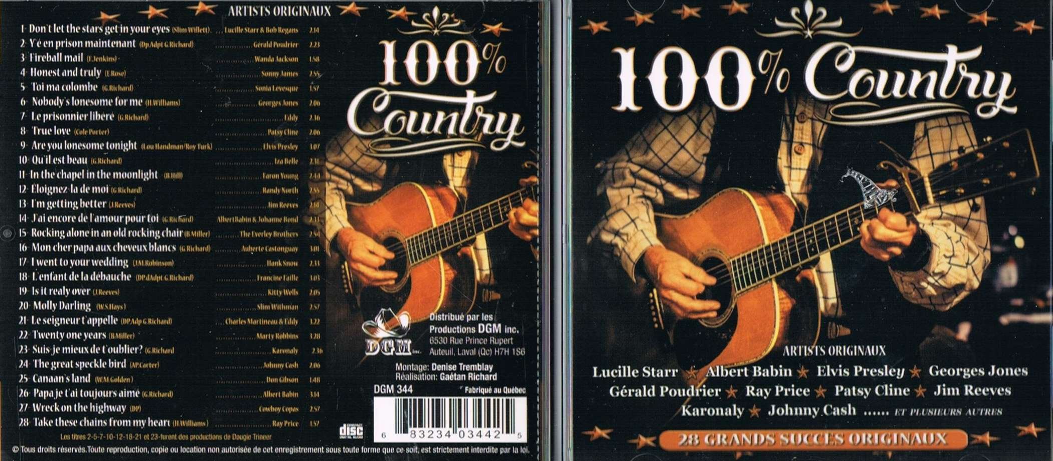 100% Country - 28 Grands Succes Originaux (Anglais & Francais) [Audio CD] Lucille Starr & Bob Regans, Gerald Poudrier, Wanda Jackson, Sonny James, Sonia Levesque, George Jones, Eddy, Patsy Cline, Elvis Presley, Iza Belle, Faron Young, Randy North, Jim Reeves, Albert Babin & Johanne Bond, Everly Brothers, Auberte Castonguay, Hank Snow, Francine Faille, Kitty Wells, Slim Whitman, Charles Martineau & Eddy, Marty Robbins, Karonaly, Johnny Cash, Don Gibson, Albert Babin, Cowboy Copas, Ray Price,
