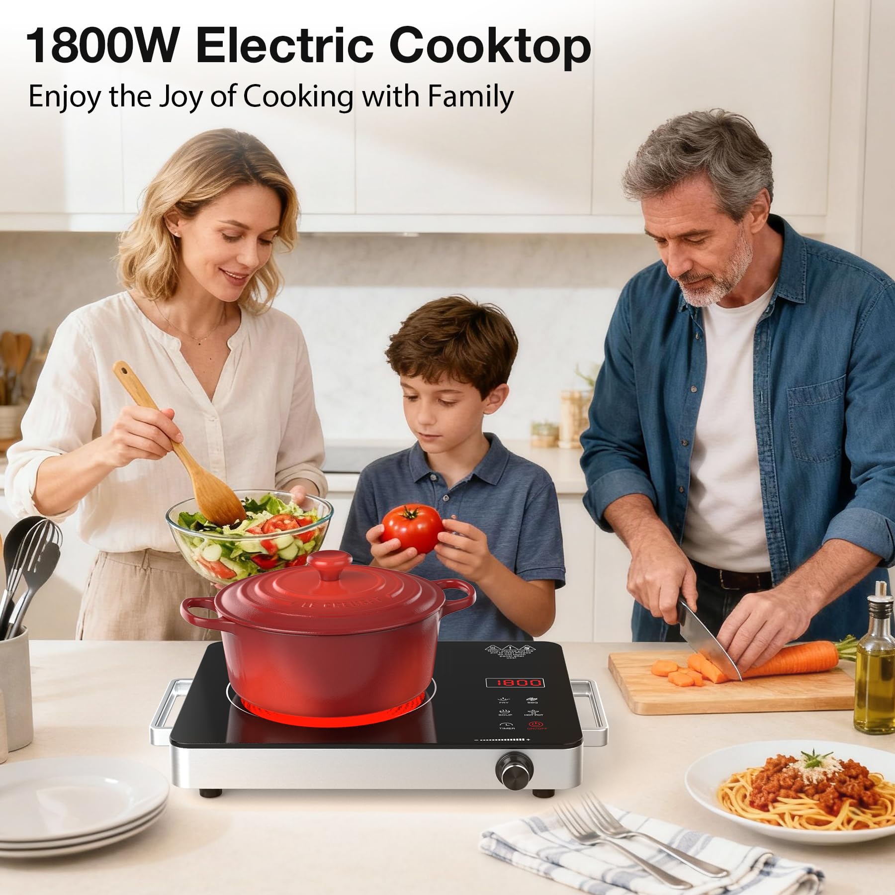 WABK 1800W Single Portable Electric Cooktop, 110V Hot Plate Countertop Burner with LCD Sensor Touch, 10 Temperature Setting, LED Display, Kids Safety Lock, Auto Shut off Function for Home Camping