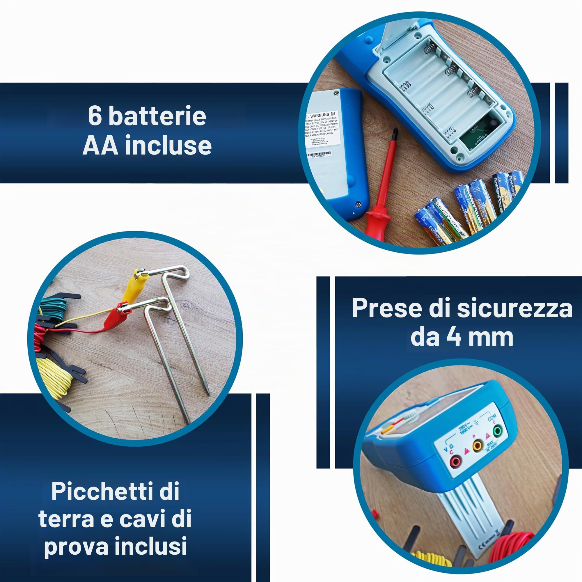 Peaktech P 2700 – Misuratore di Resistenza di Terra Digitale, Display LCD a Doppia Illuminazione e 2 Aste di Terra, Resistenza di Terra, Ac/Dc, Tüv/Gs, Blocco Dati, Arresto Automatico - Cat Iii 1000 V