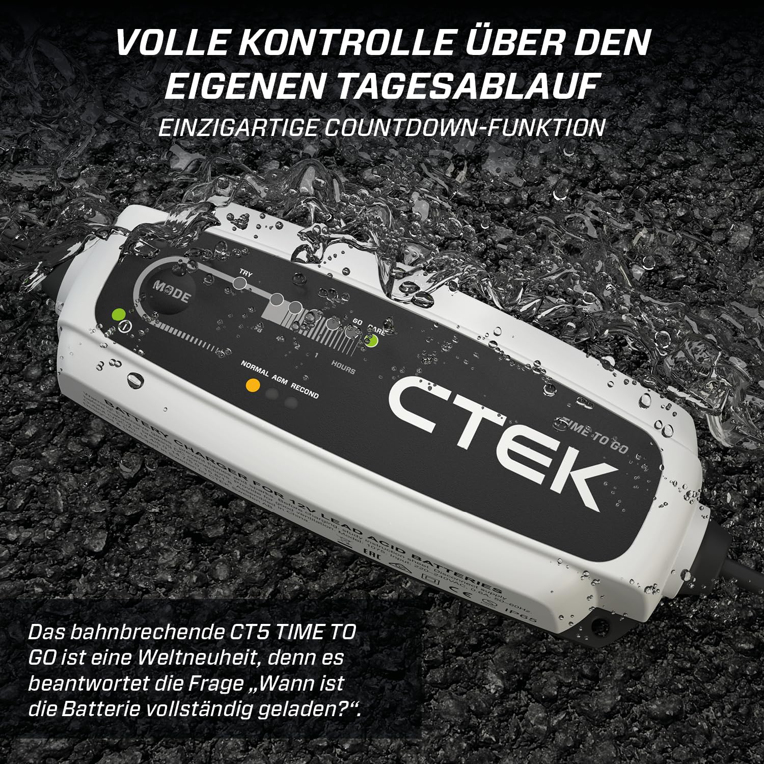 CTEK CT5 Time to Go, Batterieladegerät 12V, Batteriepfleger Mit Countdown-Funktion, Startanzeige, Eingebaute Temperaturkompensation, Entsulfatierungsprogramm, Rekonditionierungsmodus Und AGM-Option