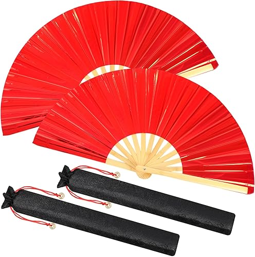 Miniatura 33 de Maitys Large Rave Fan Clap Fans for Line Dancing Large Holographic Folding Hand Fans for Men and Women, Festival, Tai Ji, Kungfu, Martial Art, Láser