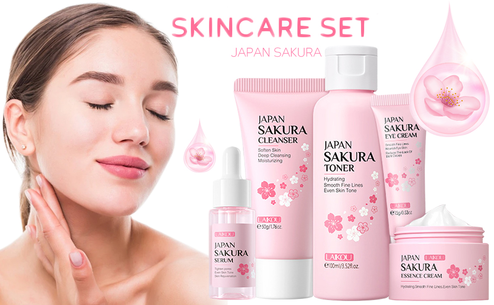 Amazon.com : Skin Care Sets for Teenage Girls JAPAN SAKURA Women Beauty Gift Sets Skincare Kit with Cleanser, Toner, Serum, Eye Cream, Face Cream Travel Pamper Sets for Women Gifts,Skin Care Sets