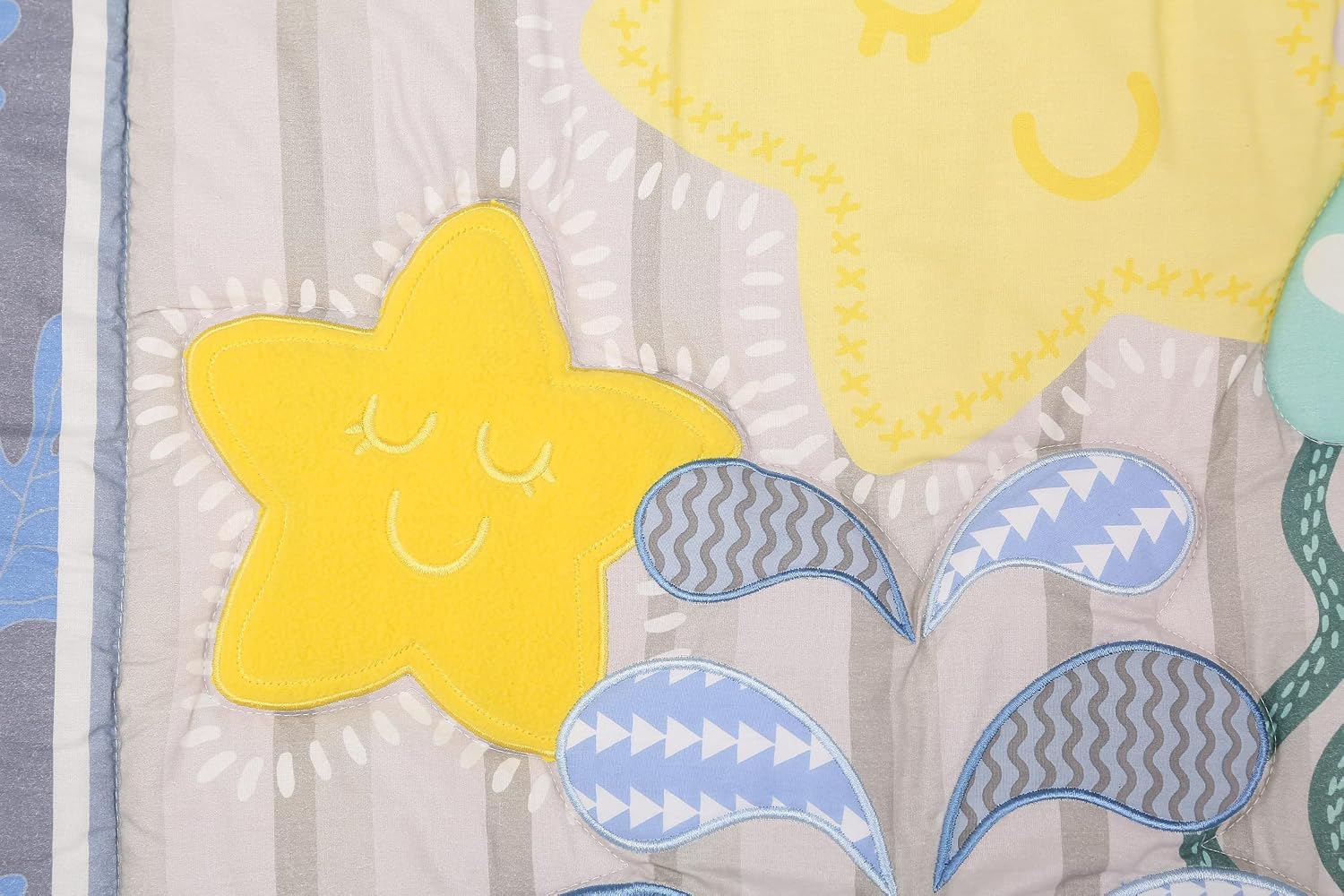 5 Pieces Ocean Nursery Crib Bedding Set for Boys - Real Embroidery Oceania Whale Jellyfish Star Fish Baby Boy Cot Bedding Set -Quilt/Sheet/Skirt/Diaper Hanger/Changing Pad Cover