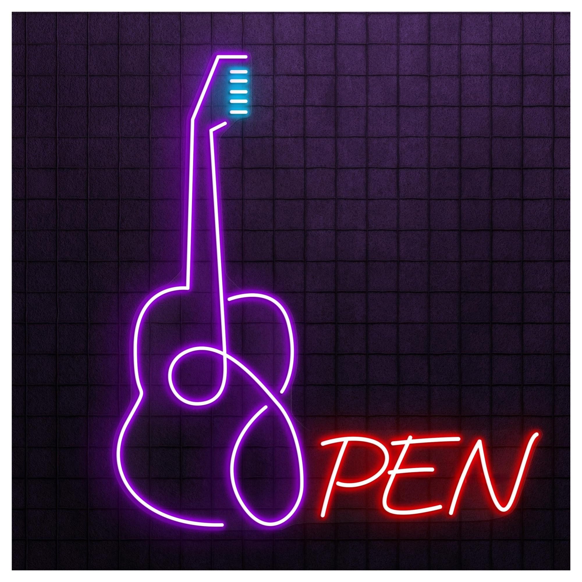 RONGCH Hanging Art Signs Guitar Open Neon Sign, Suitable for Shop Wall Decor with Brightness Adjustable 54cm
