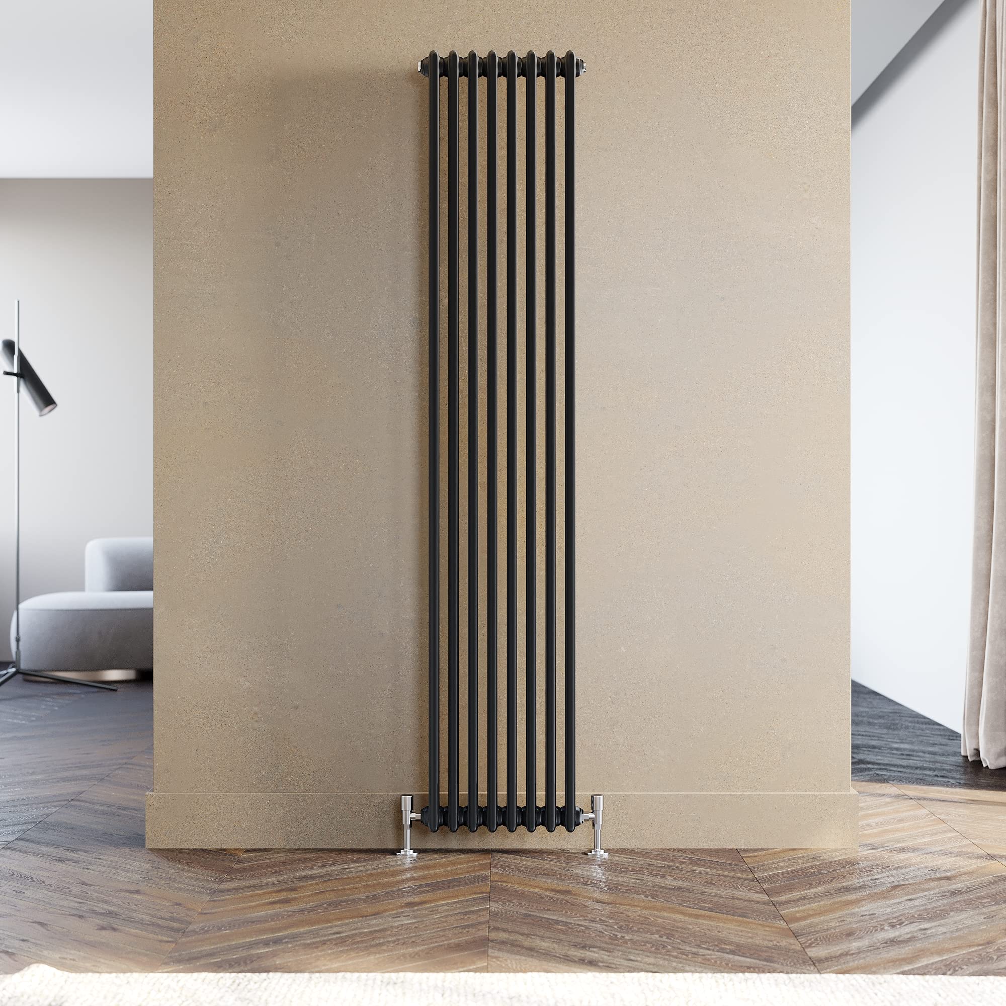 ELEGANT Traditional Radiator Black Vertical Radiator 1800 x 380 mm Double Column Cast Iron Heater Central Heating Rad