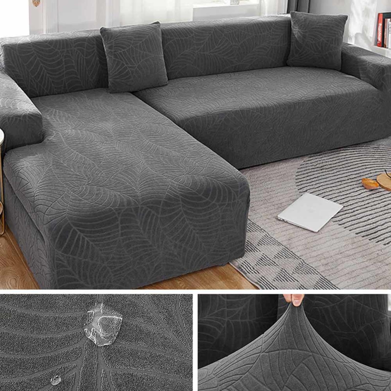 MTHGH Sofa Covers Stretch Corner Velvet Garden Fitted Recliner Sofa Cover L Shape 1/2/3/4 Seater Waterproof Corner Sofa Cover L Shaped Sofa Protector,H-90-140cm