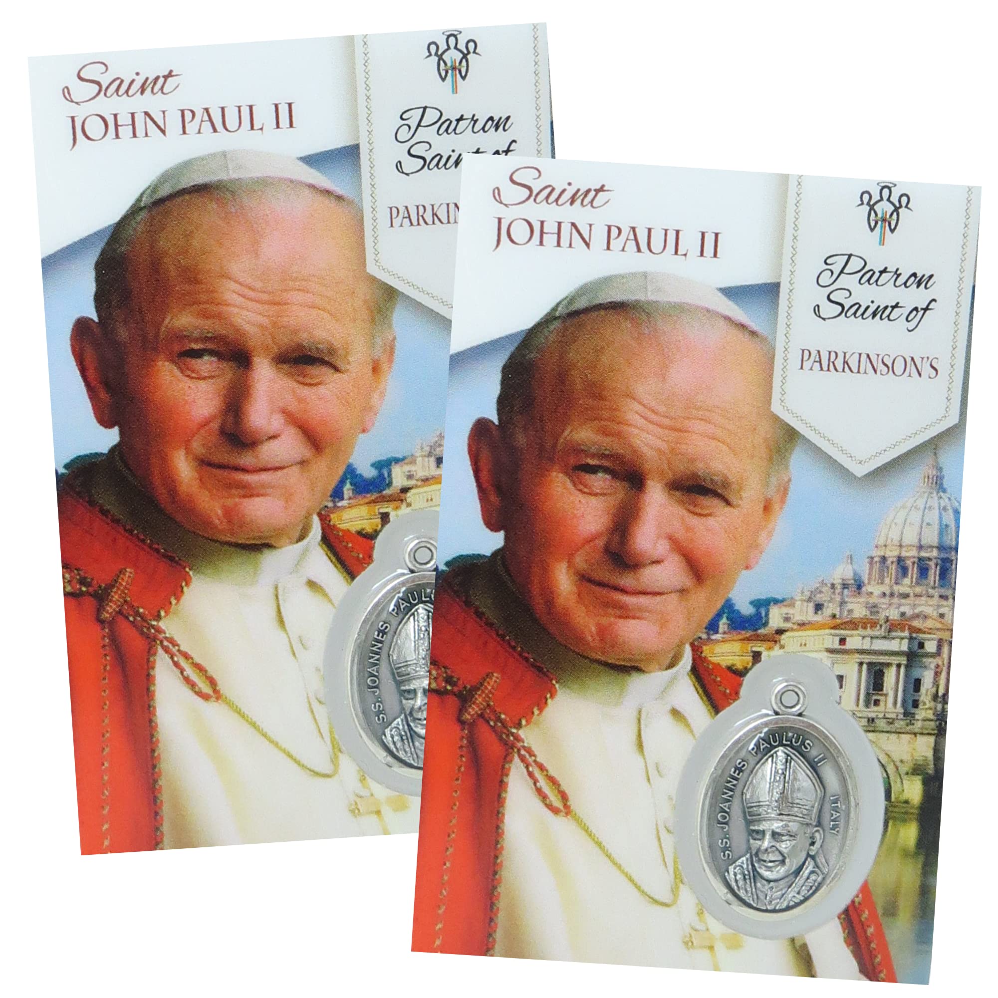 Needzo Saint John Paul II The Pope Holy Prayer Card with Medal and Chaplet on The Back, Catholic Saints Pocket Prayer Bookmarks and Bible Page Holders, 3 3/8 , Pack of 2