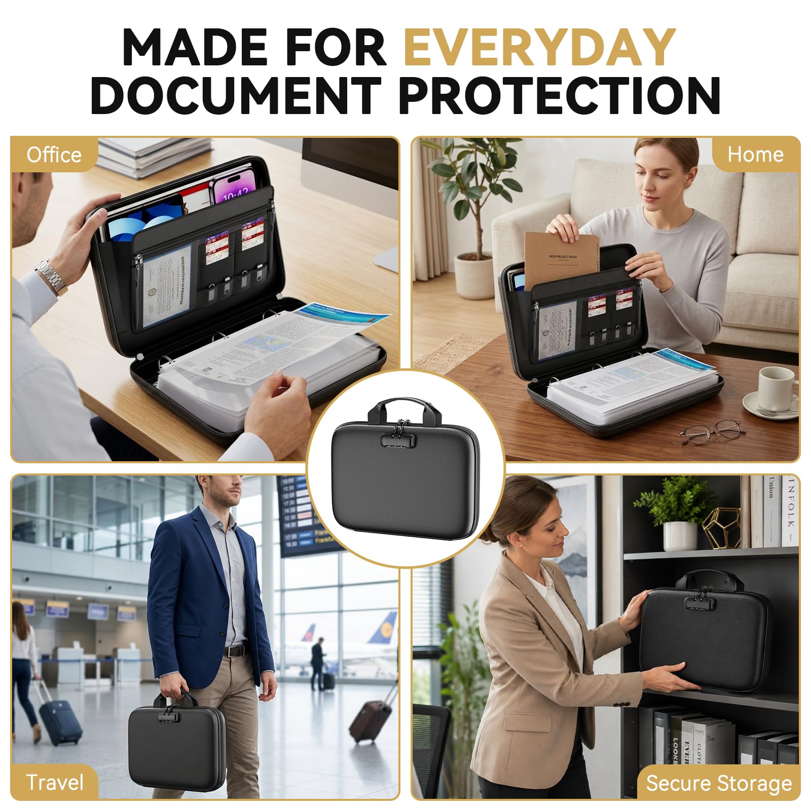 Tamfile Organizer ignifugo con raccoglitore ad anelli a D e 100 protezioni | Custodia rigida per documenti importante, con cerniera e serratura, protezione sicura per casa e ufficio, per formato lettera