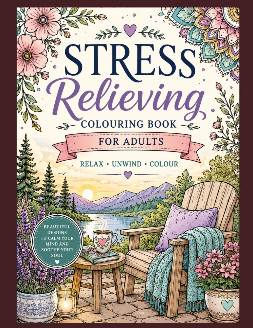 Stress Relieving Coloring Book for Adults: 15 Relaxing Designs to Unwind, Reduce Stress, and Enjoy Mindful Colouring