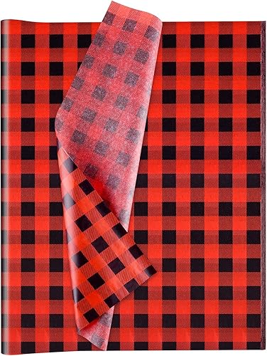 Miniatura 1 de MIAHART 60 hojas de papel de seda de Navidad de 14 x 20 pulgadas estilo búfalo rojo y negro papel de seda de regalo para manualidades bolsas de