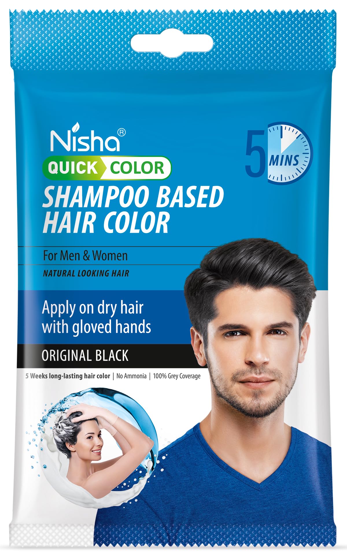 NishaOriginal Black 5 Minute Shampoo Hair Color, Long Lasting Permanent Hair Colour For Women & Men, Ammonia Free Hair Colour, 100% Grey Coverage