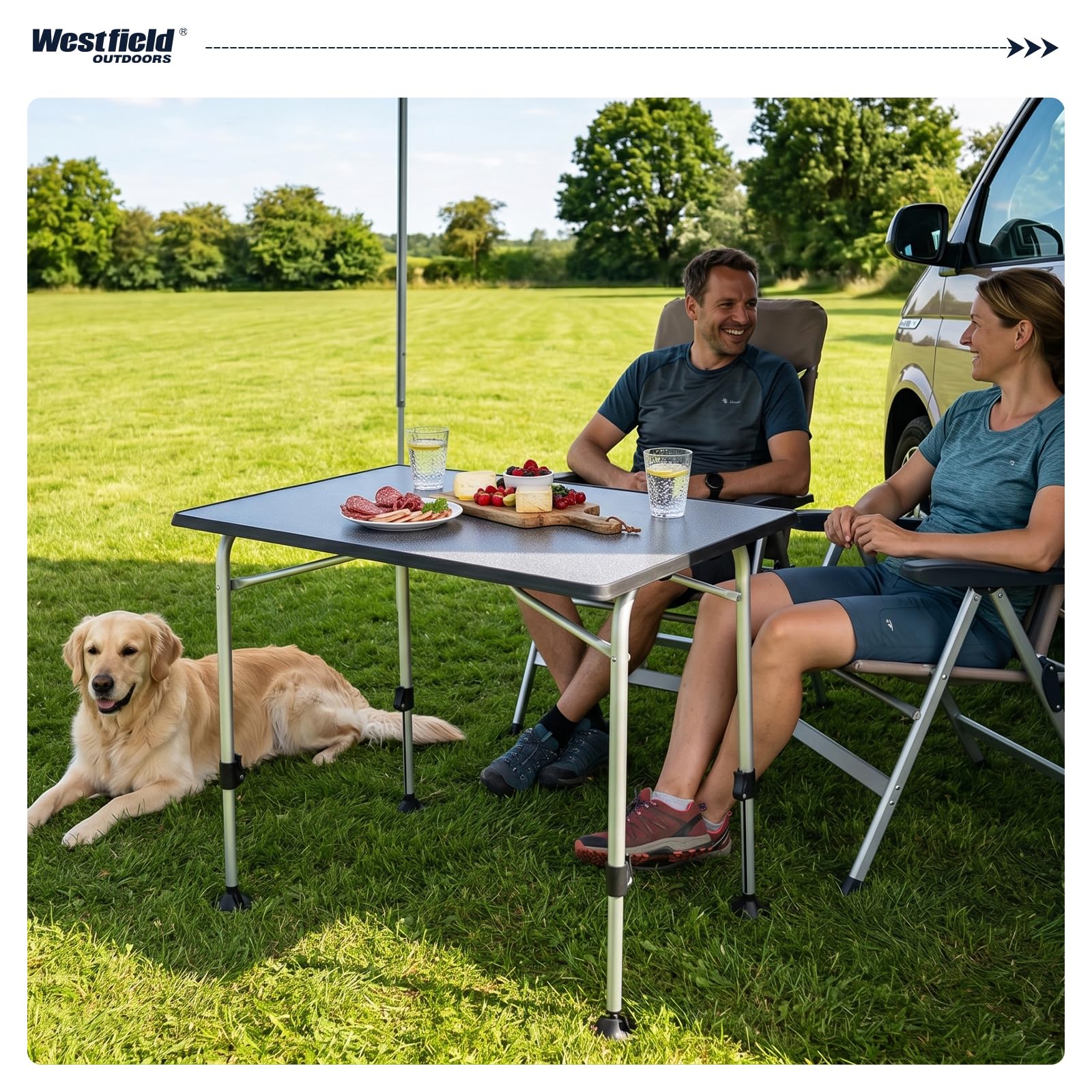 Westfield Outdoors Viper 80 Campingtisch, höhenverstellbarer Gartentisch, 80 x 60 cm Tischplatte für 2-4 Personen, strapazierfähig und pflegeleicht, faltbar, für Camping, Garten und Wohnwagen