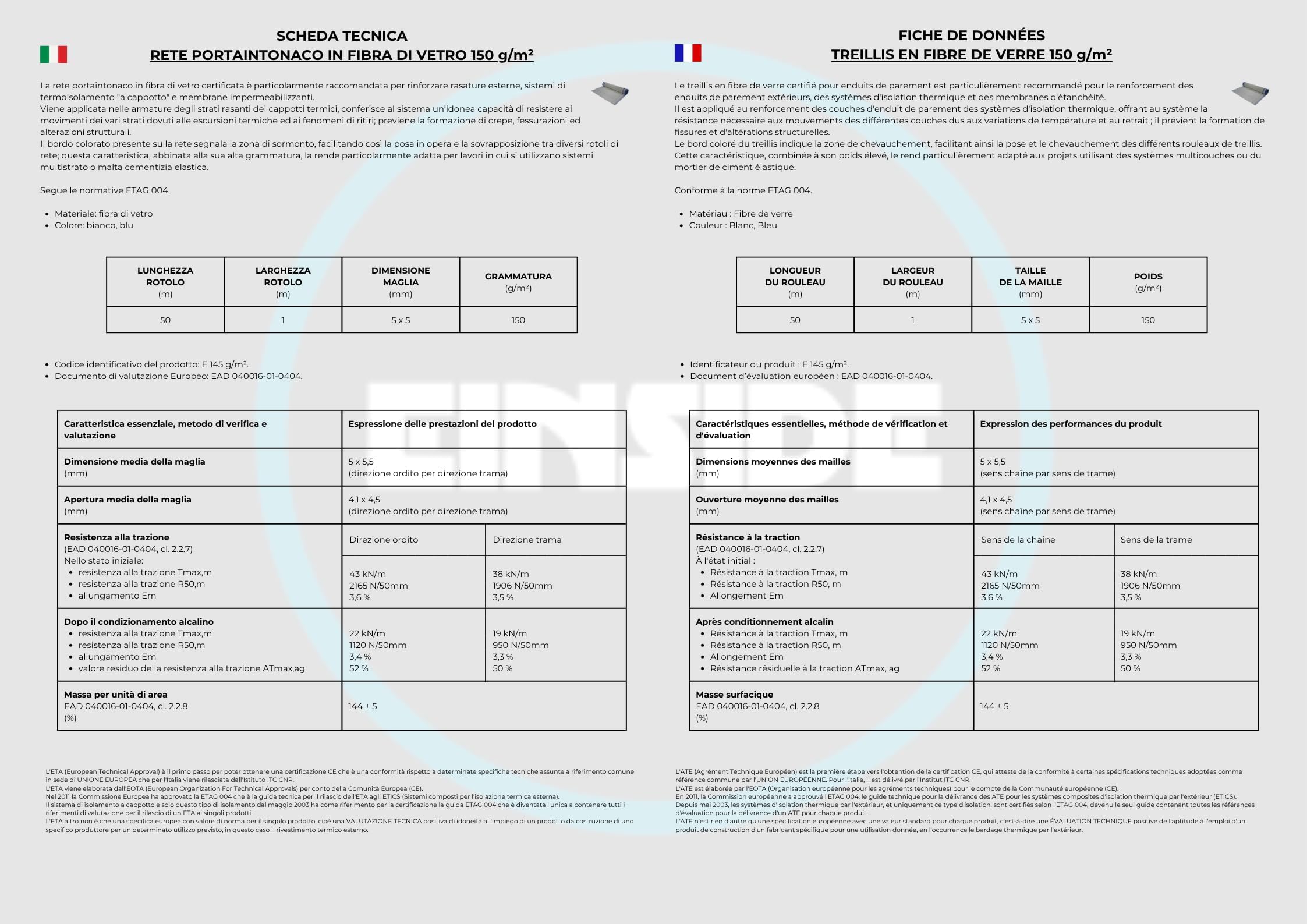 EINSIDE Malla en fibra de vidrio certificada 150 g/m², 1x50 metros