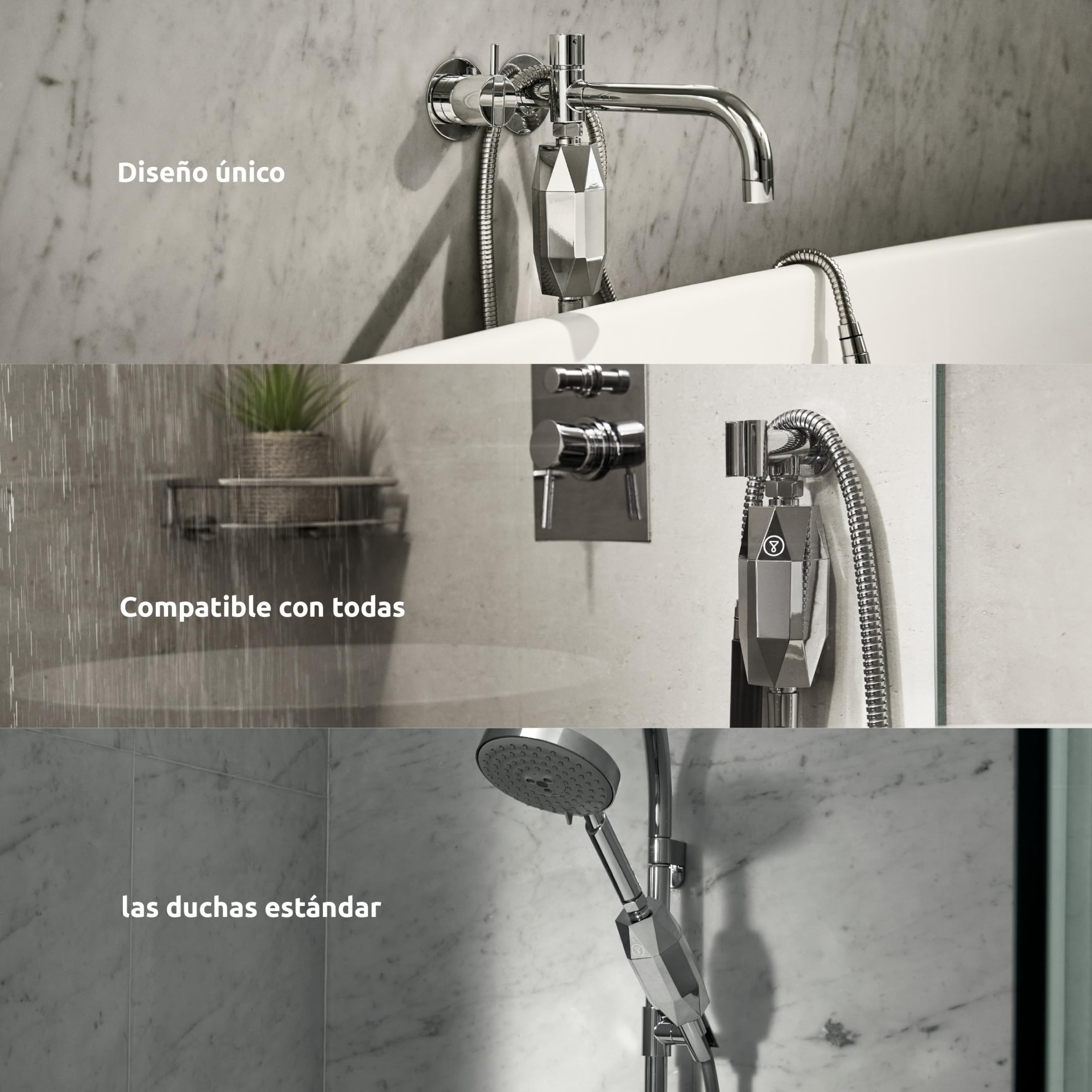 Tappwater ShowerPro Diamond - Filtro para Ducha. Filtra la Cal, el Cloro y +60 sustancias. Diseño único. Filtración en 4 etapas y tecnología KDF-55 para piel suave y pelo fuerte. 6 meses - 20.000L