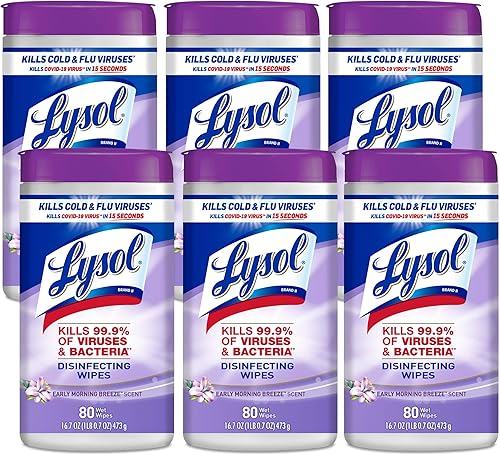 Lysol Toallitas desinfectantes toallitas de limpieza antibacterianas multisuperficie para desinfectar y limpiar brisa temprana por la mañana 80