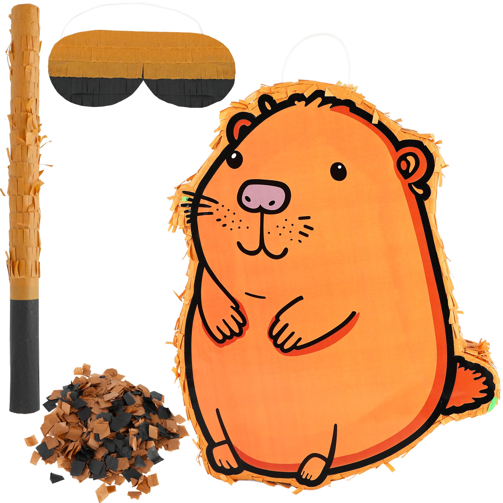 Set di pignatta Capybara con 38 x 30 x 7,1 cm, simpatico animale capibara, bastone bendato, coriandoli per bambini e adulti, accessori per giochi di compleanno, divertente centrotavola per feste con