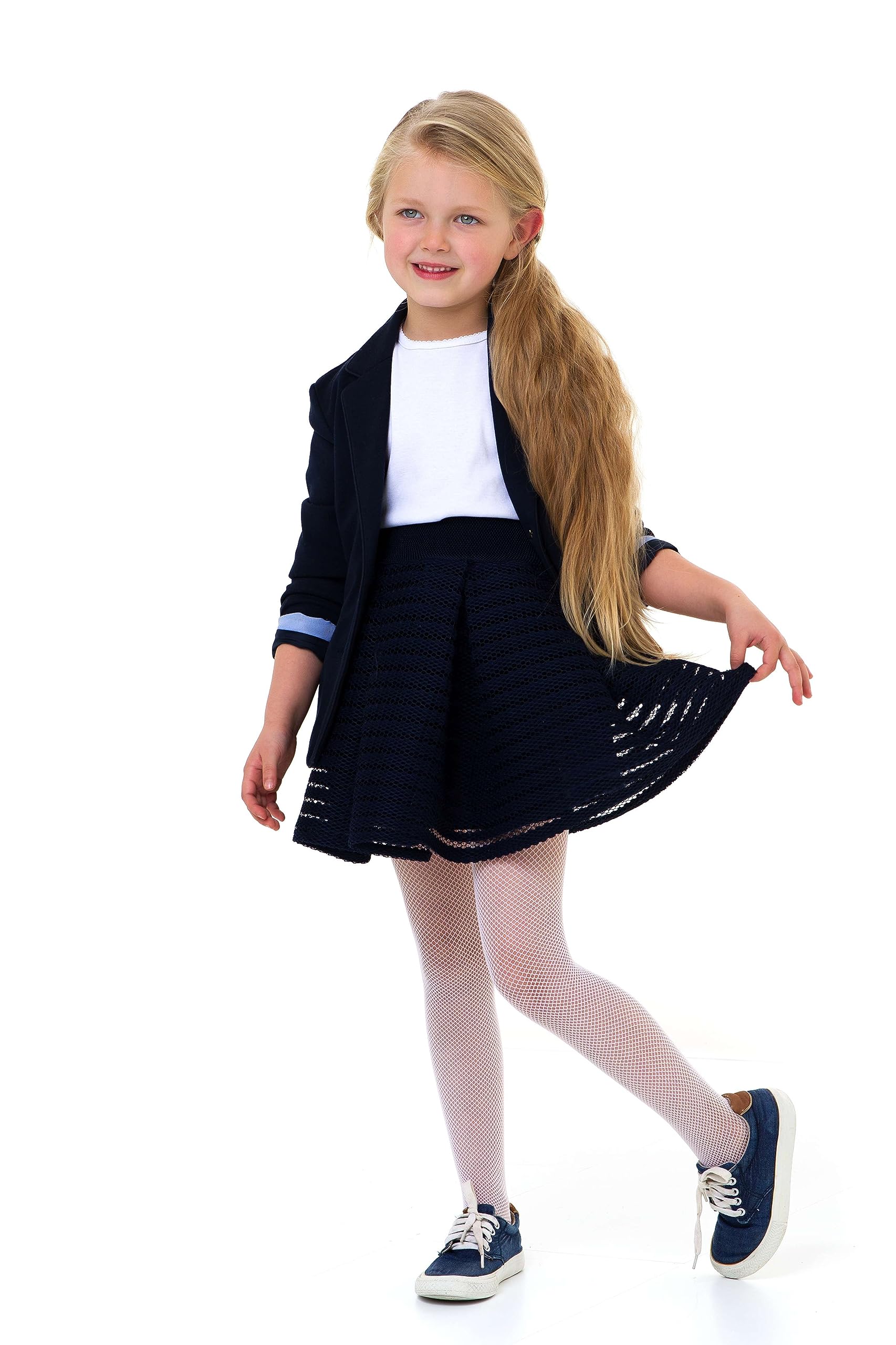 LORES Girl’s Fishnet Children Tights Fashionable Solid Colours Casual Comfortable Ballet Cosplay Halloween Costume Dance Kids Lace School Pantyhose, Bianco 9/10 years (134-140 cm)