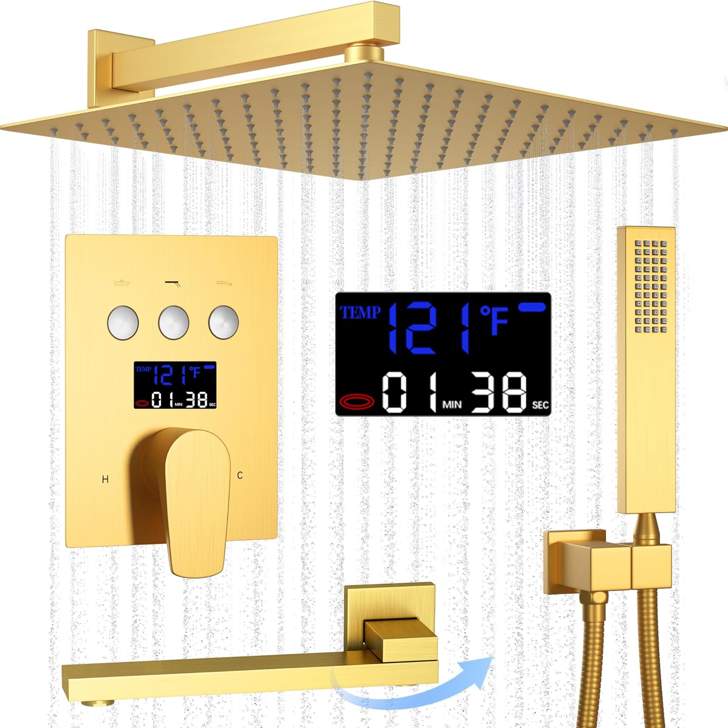 AYIVG Brushed Nickel Shower System with Tub Spout Wall Mounted Shower Fixture Set with High Pressure 12 inch Rain Shower Head and Temperature Digital Display Pressure Balancing Shower Diverter Valve