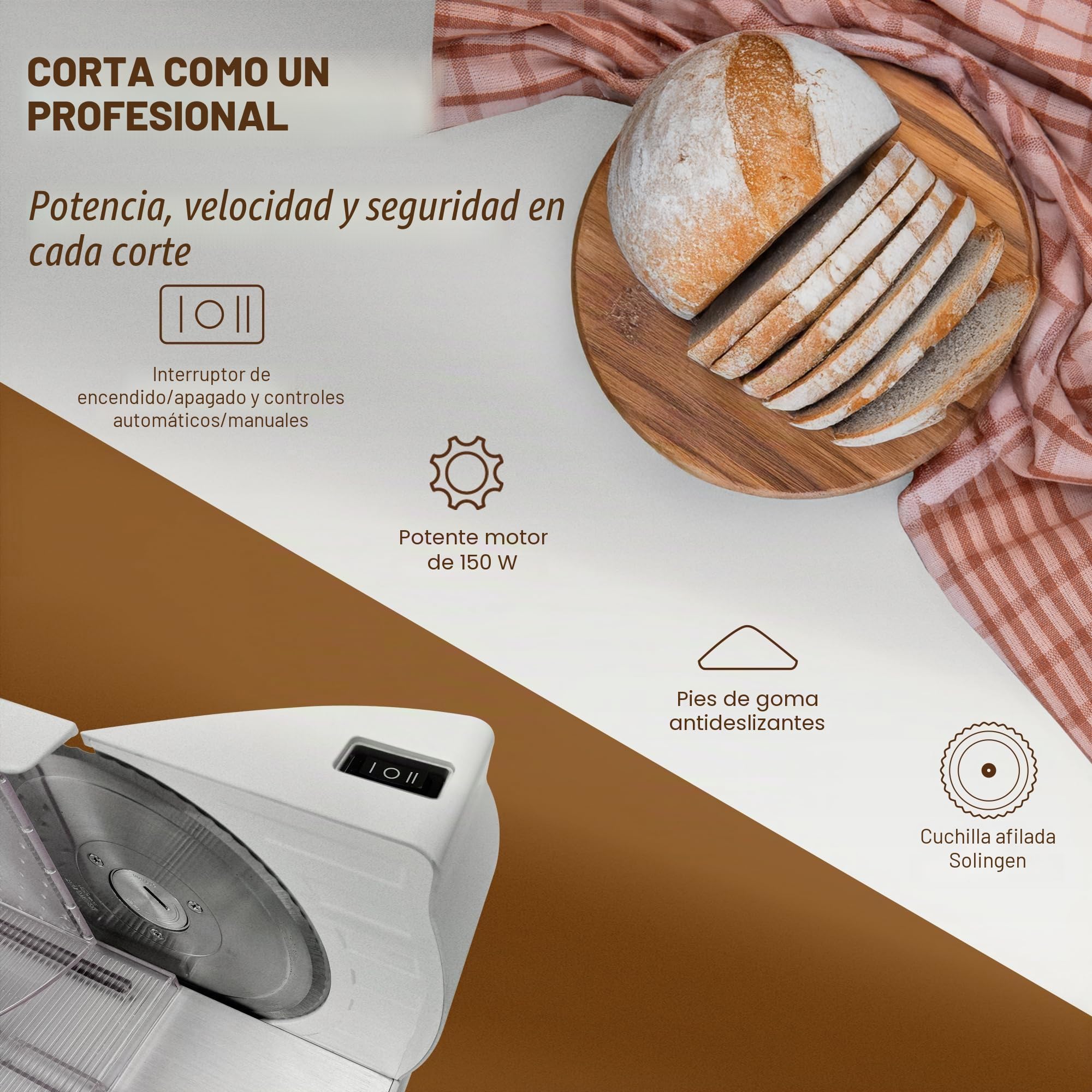 Bestron Rebanadora de pan, con hoja de acero inoxidable RSG, fabricada en Alemania, ajuste continuo del grosor de corte de 0 a 20 mm, rebanadora universal con botón de cambio para un