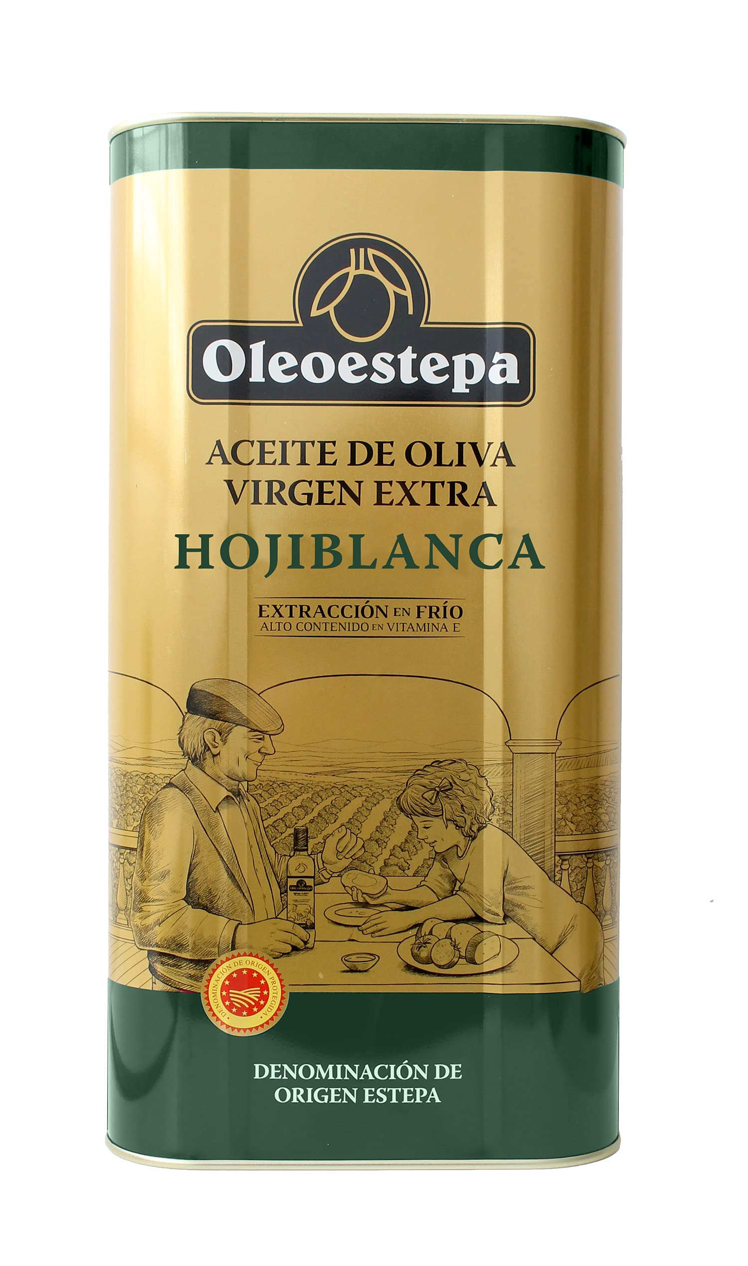 Oleoestepa Hojiblanca - Aceite de Oliva Virgen Extra 5L – DOP Estepa – Extracción en Frío – Monovarietal Hojiblanca – Frutado verde con aromas a hierba, manzana y alcachofa